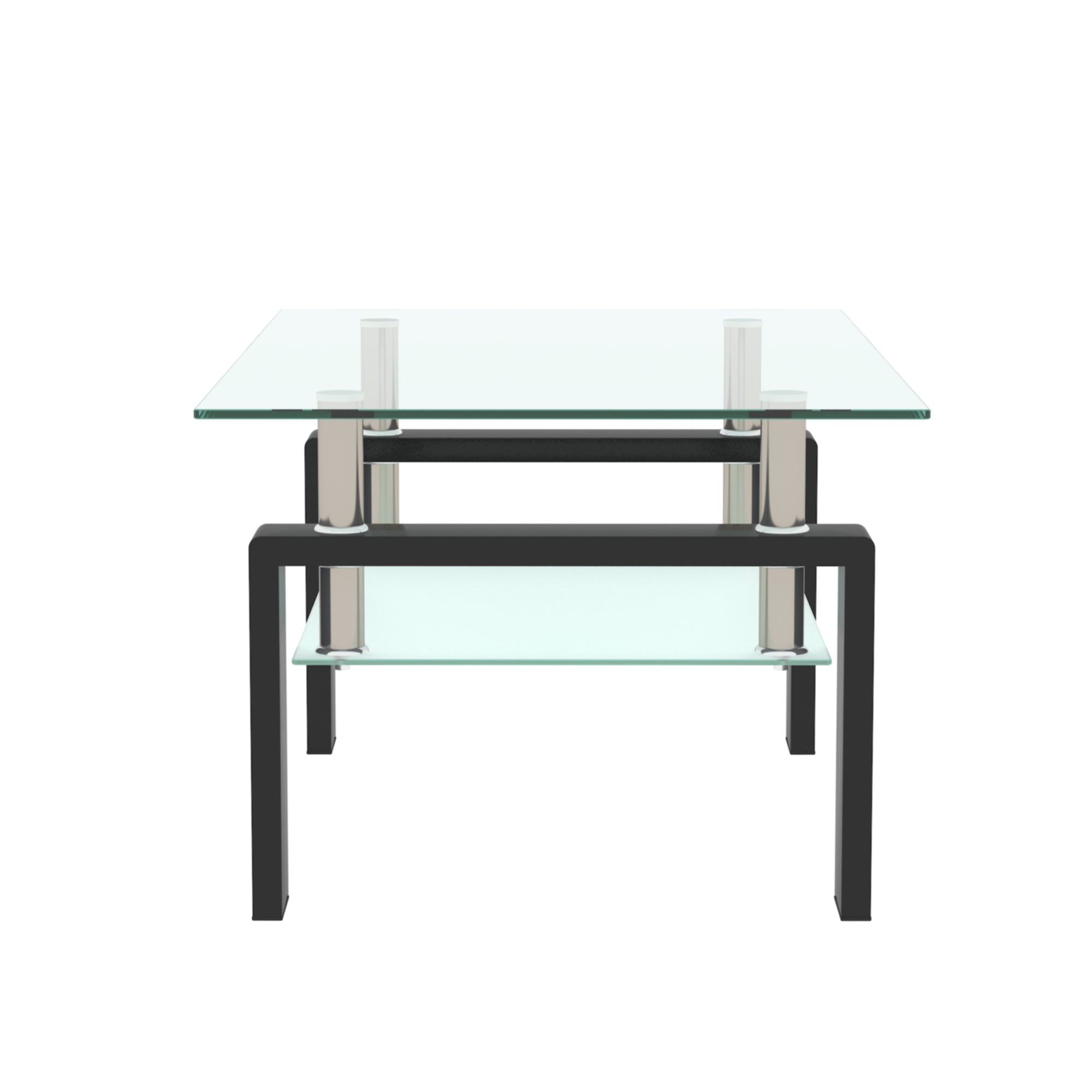 Modern 2-Layer Rectangle Black Glass Coffee Table (Black)