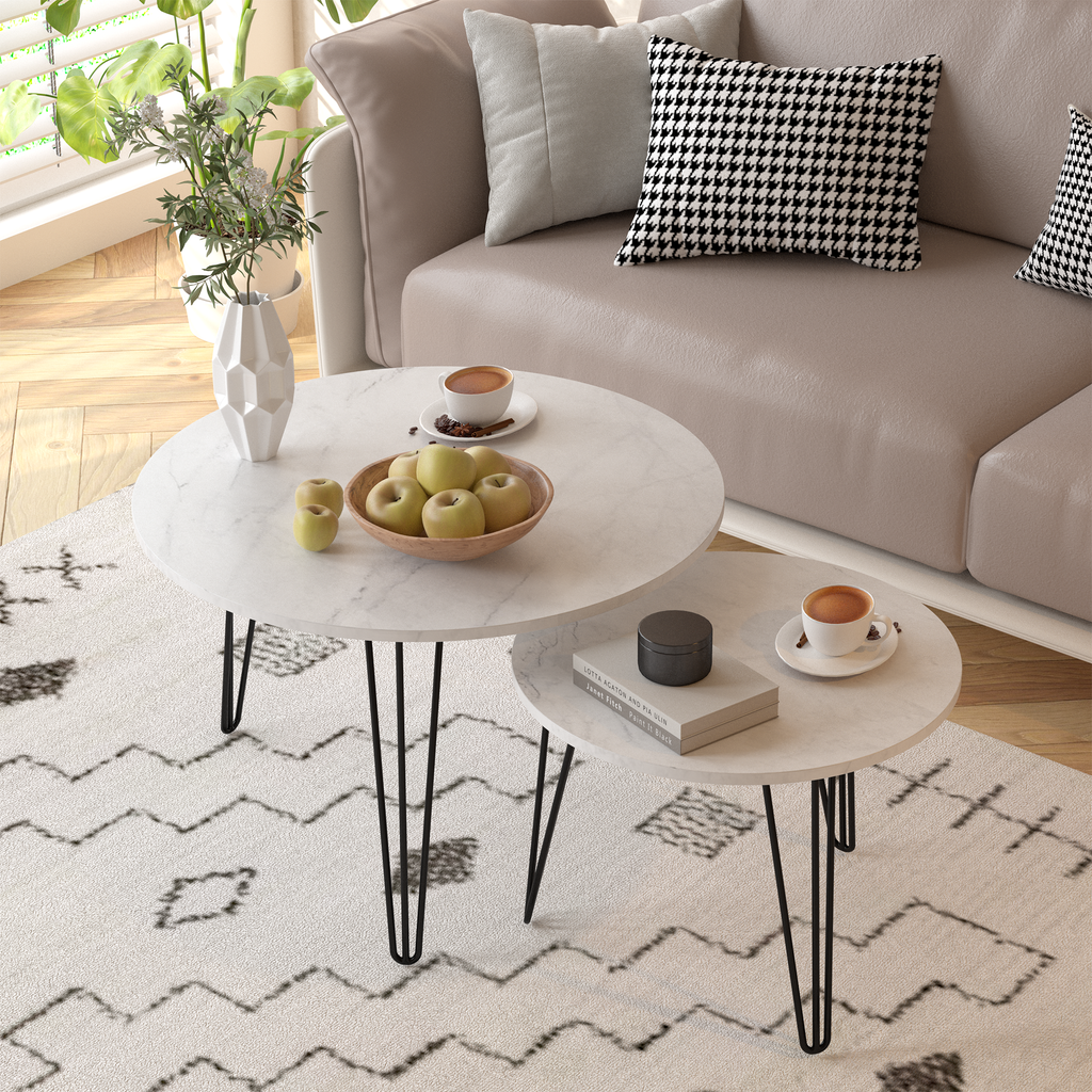 2 Set Round Nesting Coffee Table (White)