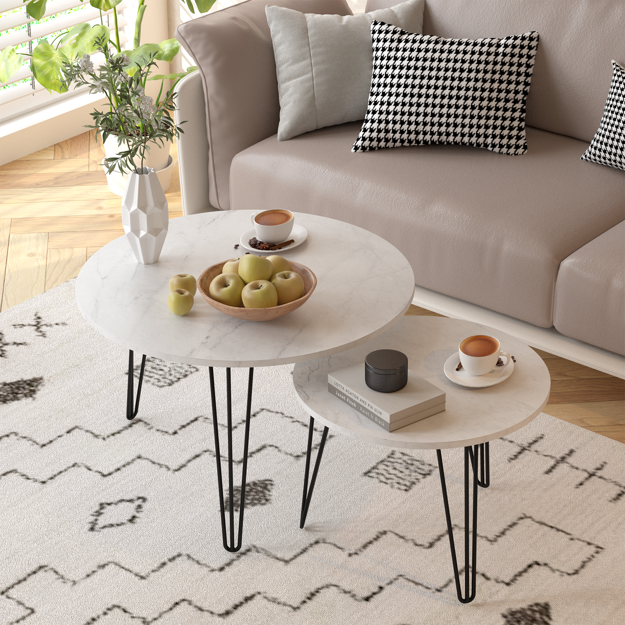 2 Set Round Nesting Coffee Table (White)