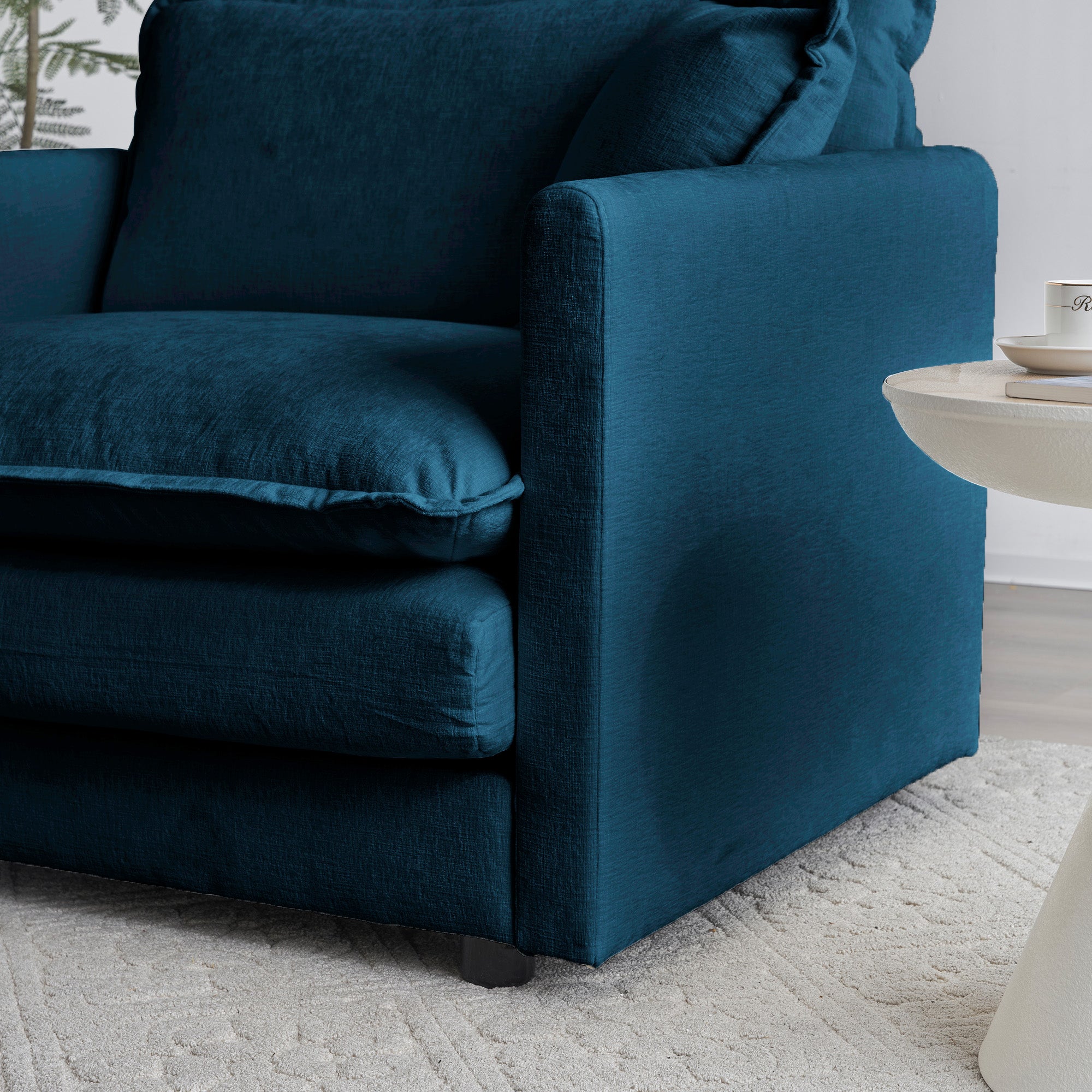 Modular Oversized L Shaped Sectional Sofa w/ Reversible Ottoman (Blue)