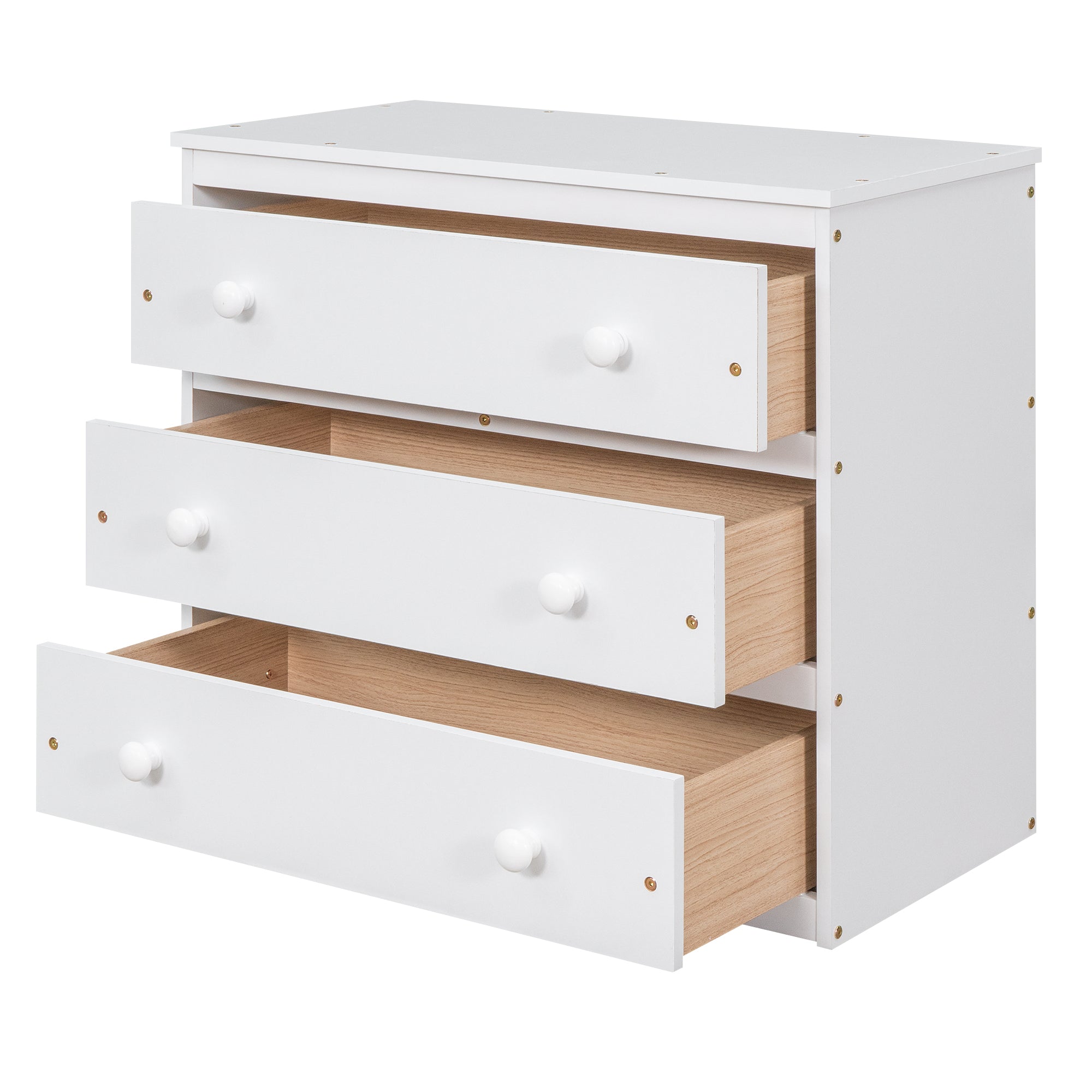Low Study Full Loft Bed w/ Cabinet Shelves & Desk (White)