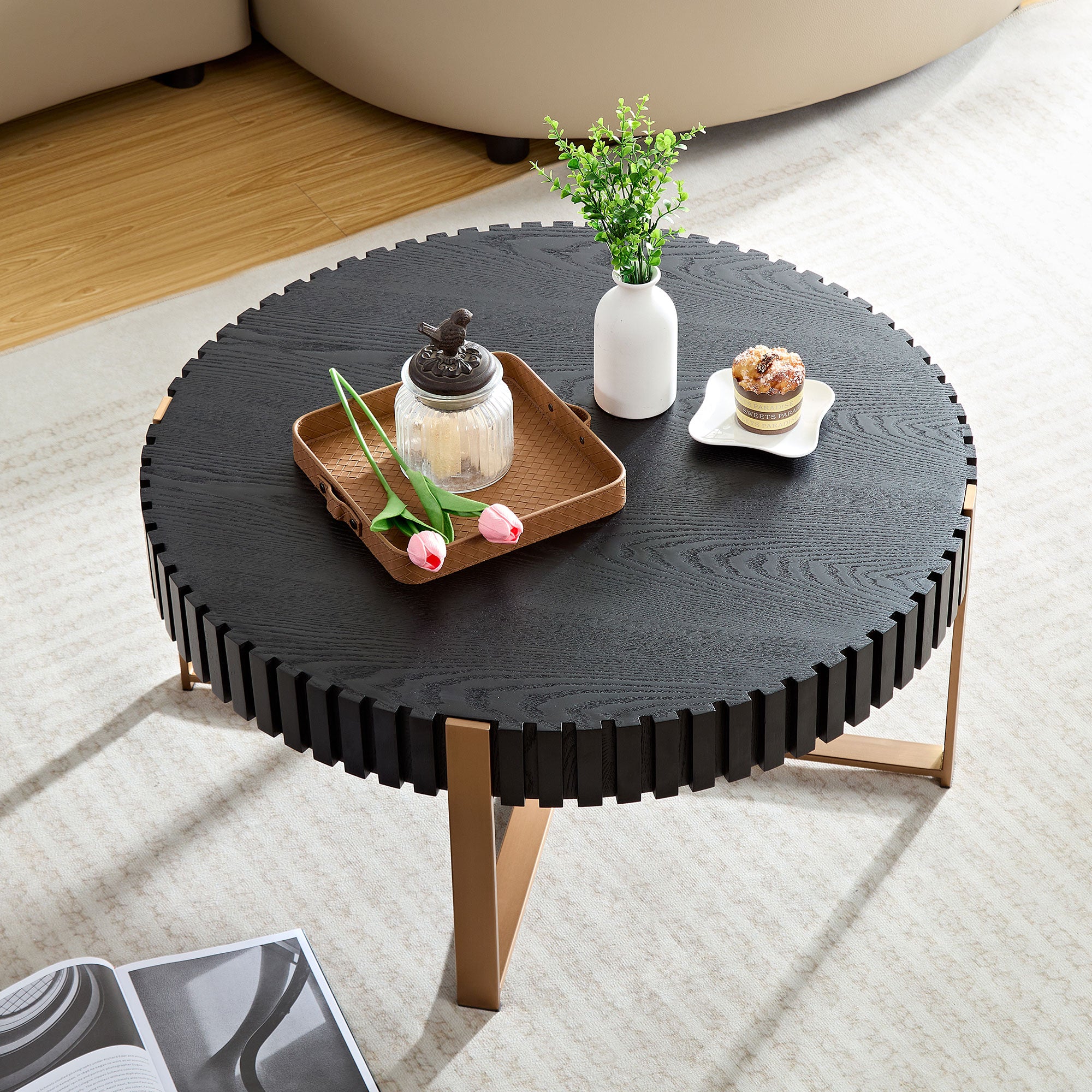 Modern Handcraft Drum Coffee Table (Black)