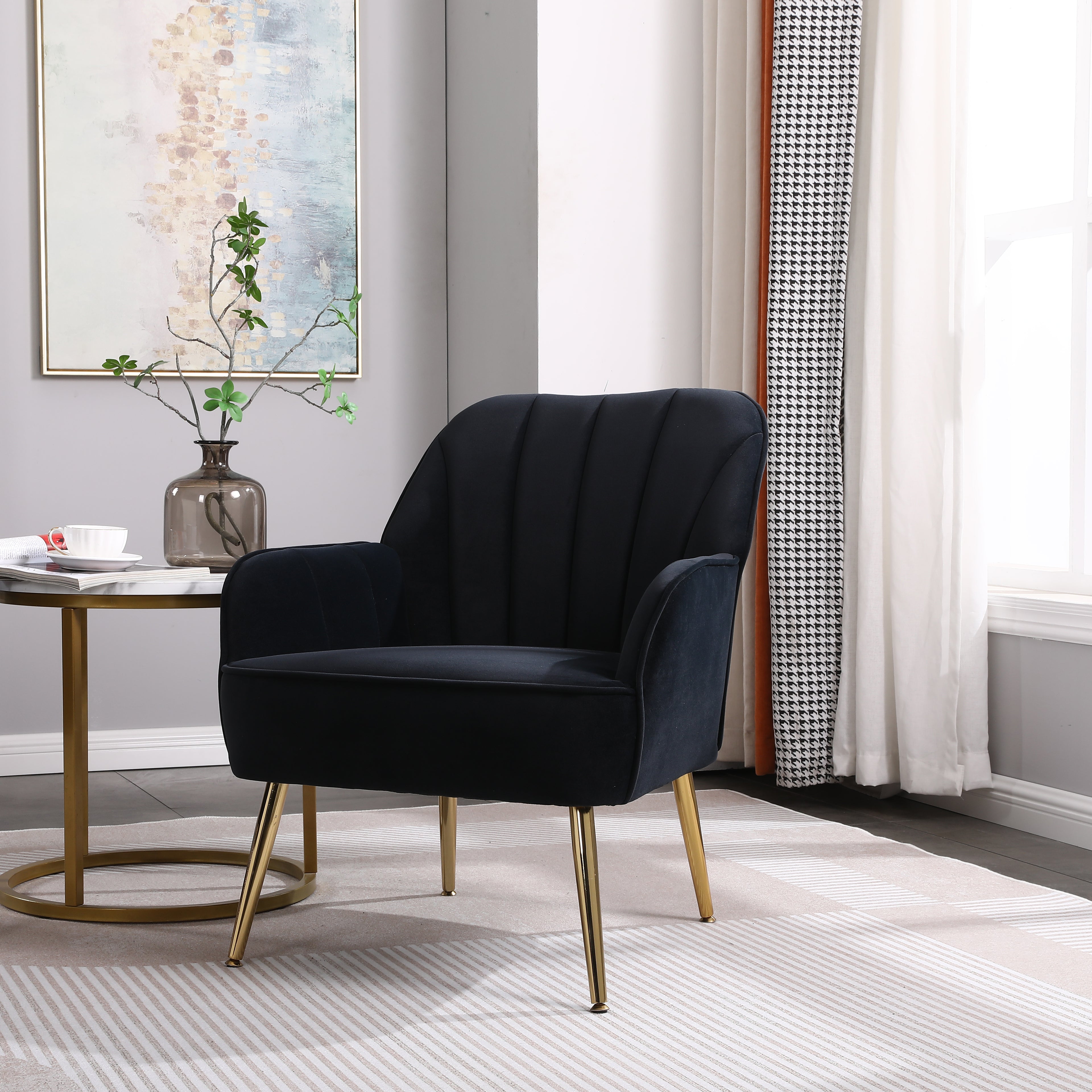 Modern Mid Century Velvet Sherpa Armchair (Black)
