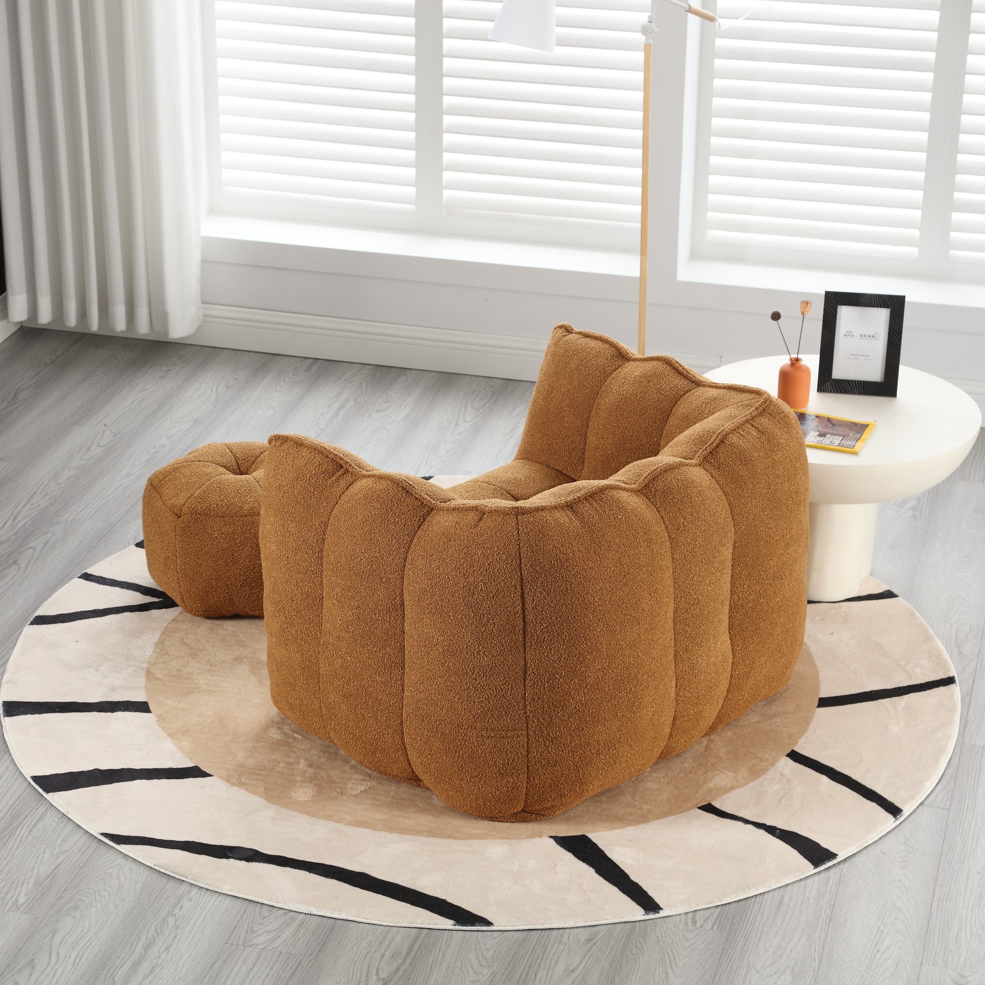 Plush Foam Lounger w/ Ottoman (Khaki)