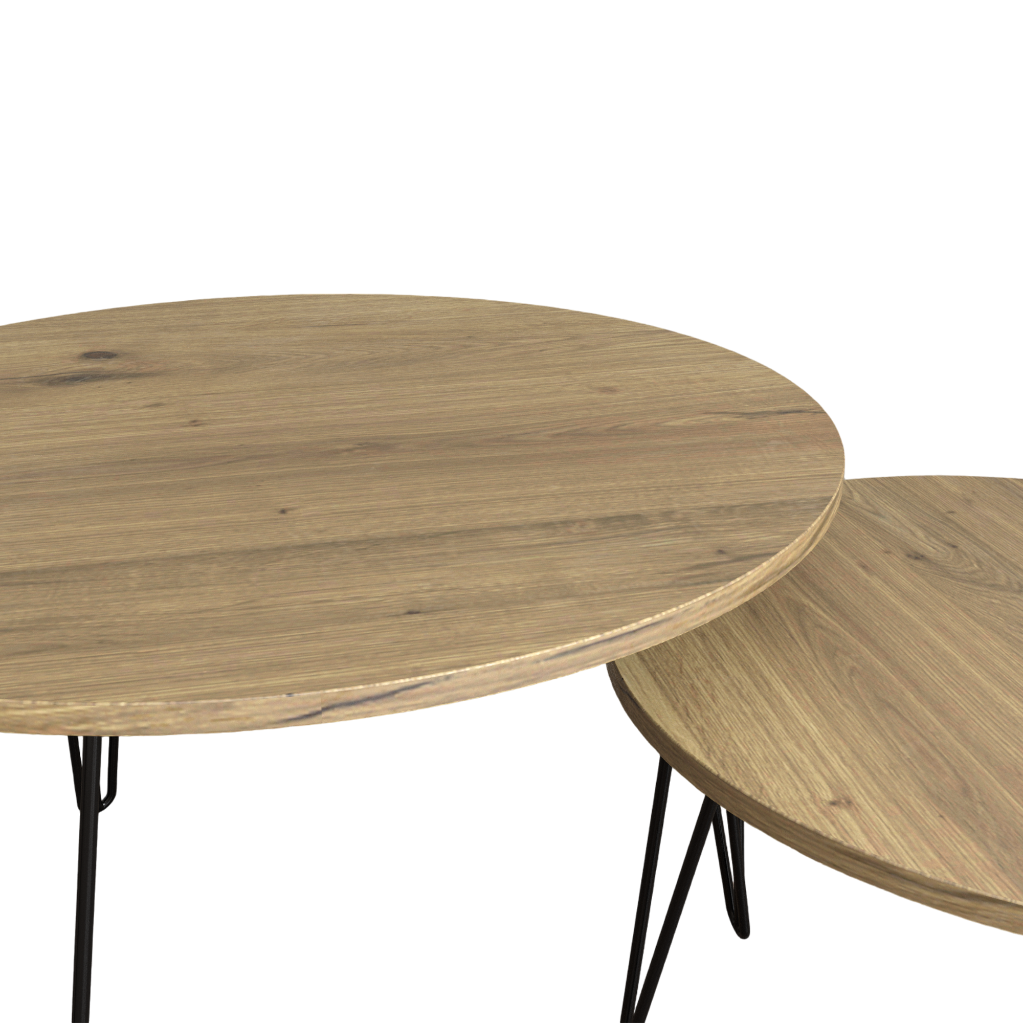 2 Set Round Nesting End Table Set w/ Sturdy Metal Base (Brown)