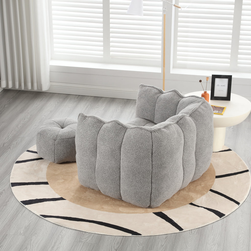 Plush Foam Lounger w/ Ottoman (Gray)