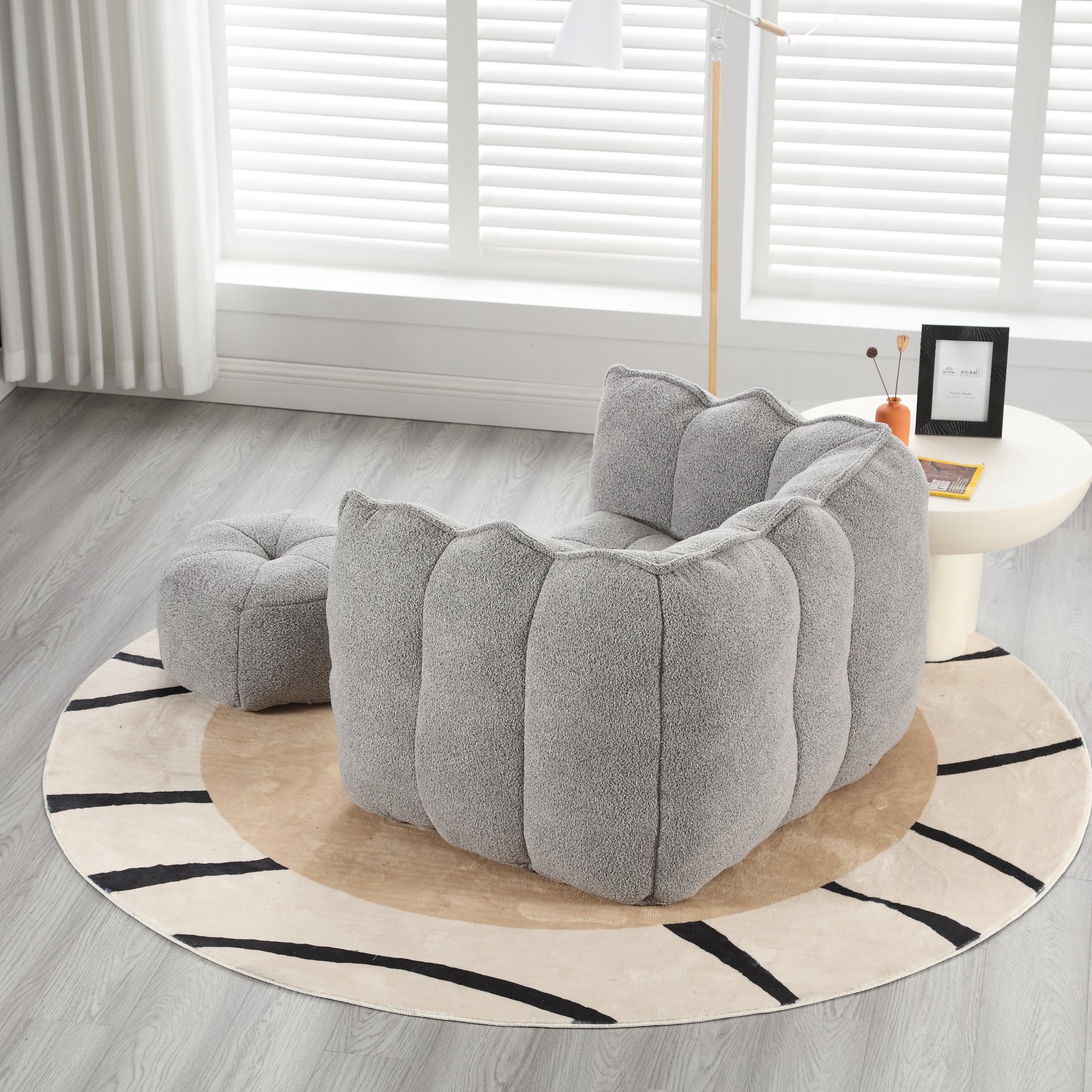 Plush Foam Lounger w/ Ottoman (Gray)