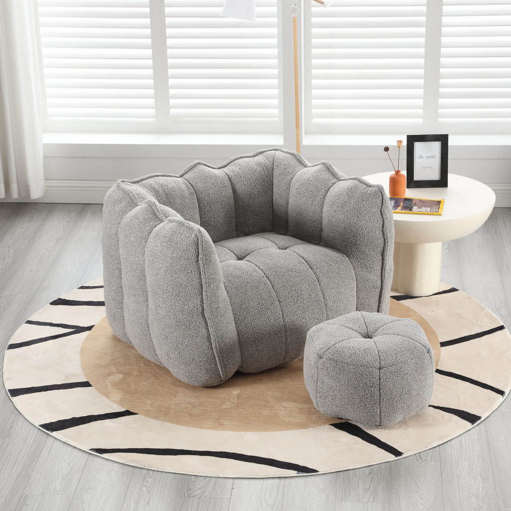 Plush Foam Lounger w/ Ottoman (Gray)