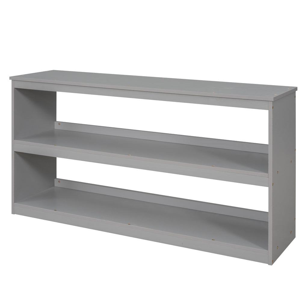 Low Study Full Loft Bed w/ Cabinet Shelves & Desk (Gray)
