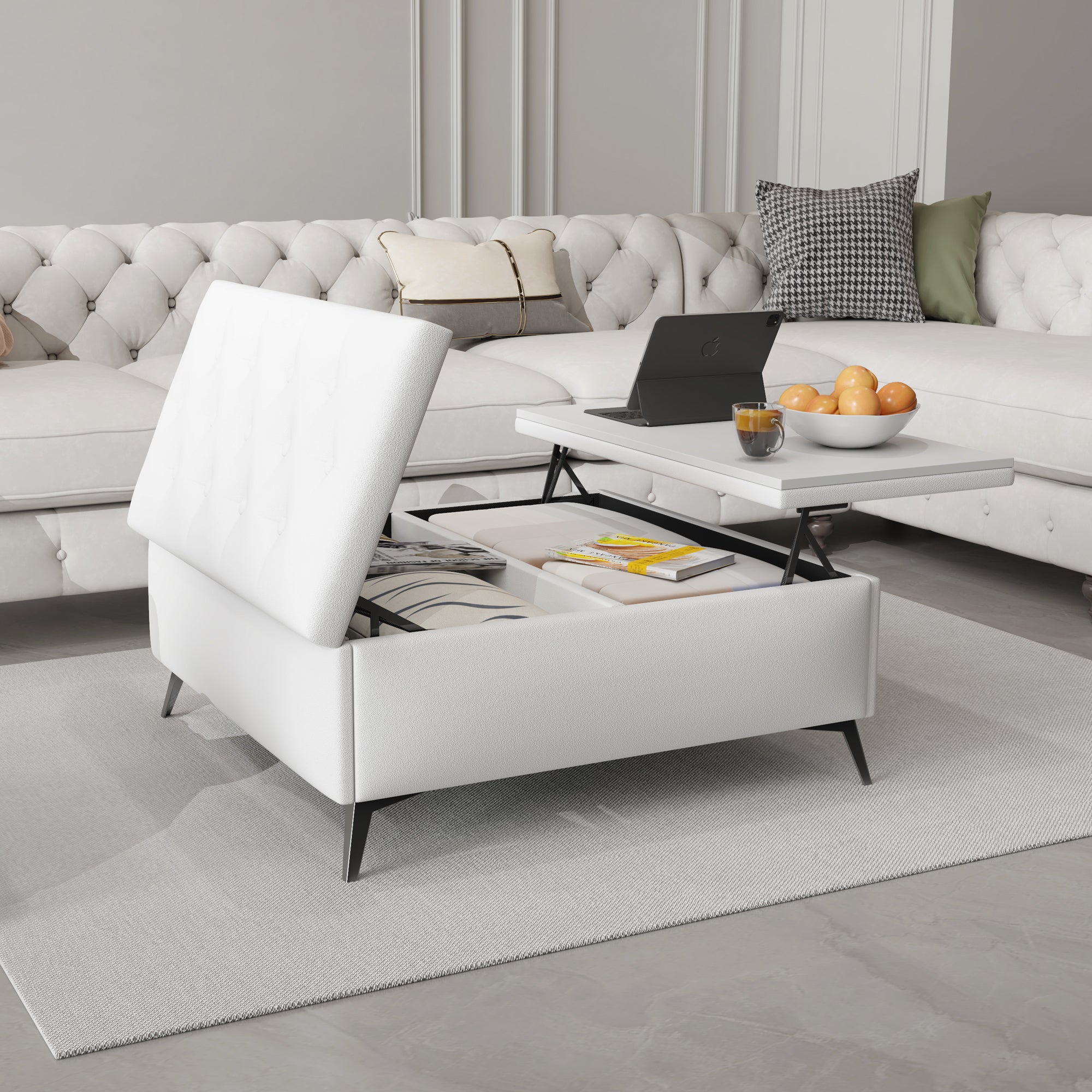 35 inch Square Storage Bench/Coffee Table (White)