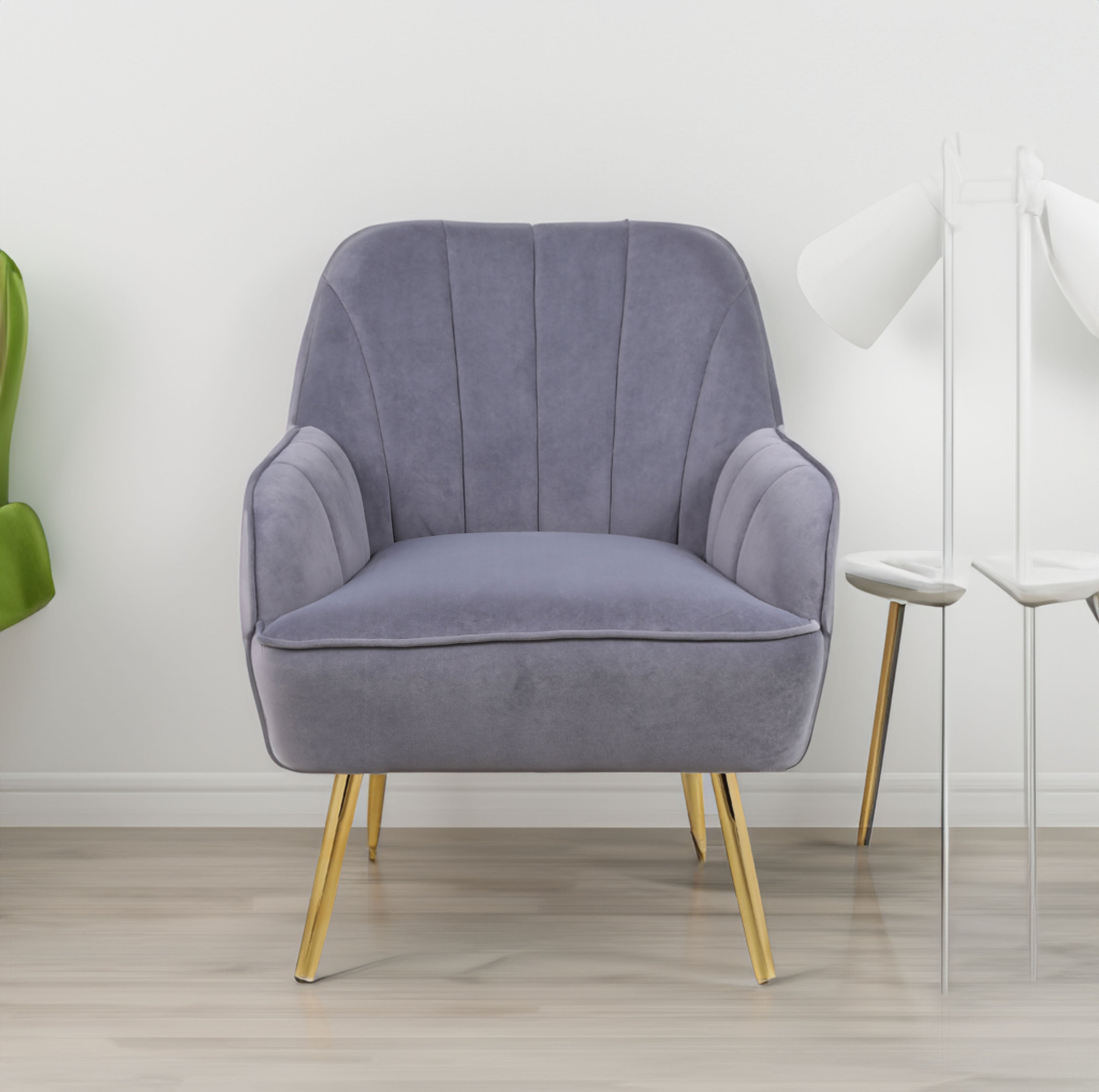 Modern Mid Century Velvet Sherpa Armchair (Gray)