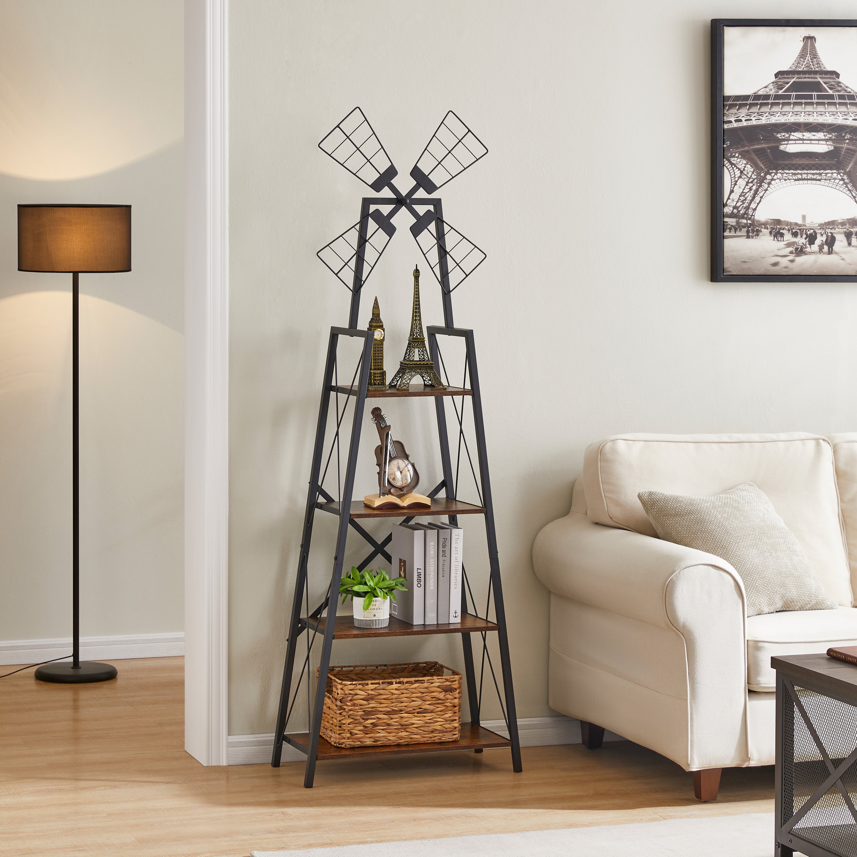4-Tier Narrow Book Shelf (Brown and Black)