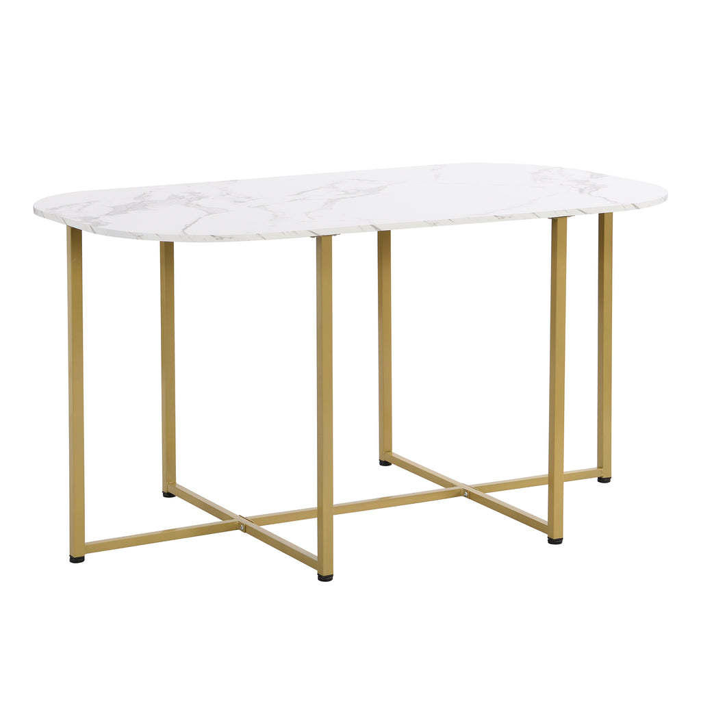 Modern 7-Piece Dining Table Set with Faux Marble (White/Gold)