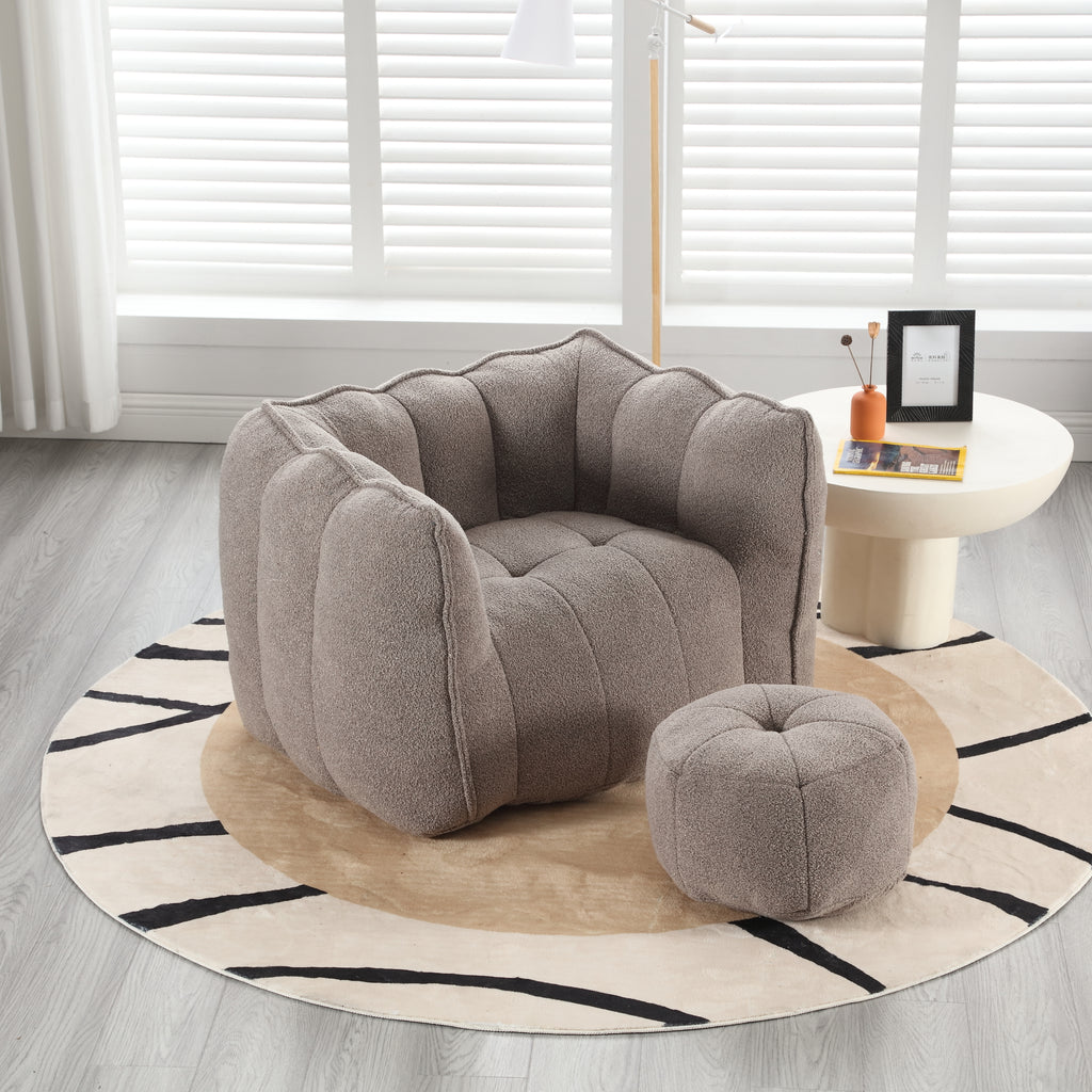 Plush Foam Lounger w/ Ottoman (Coffee)
