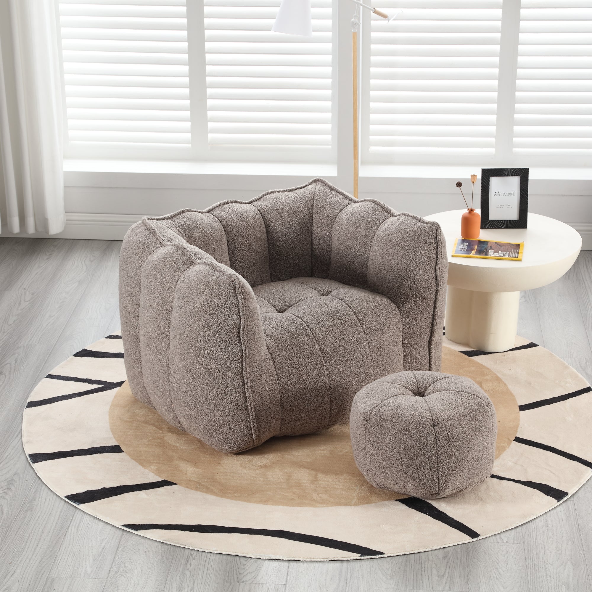 Plush Foam Lounger w/ Ottoman (Coffee)