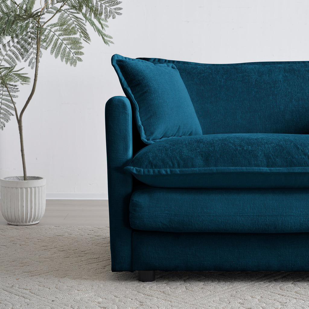 Mid-Century 3-Seat Chenille Sofa with 2 Armrest Pillows and 3 Toss Pillows (Blue)