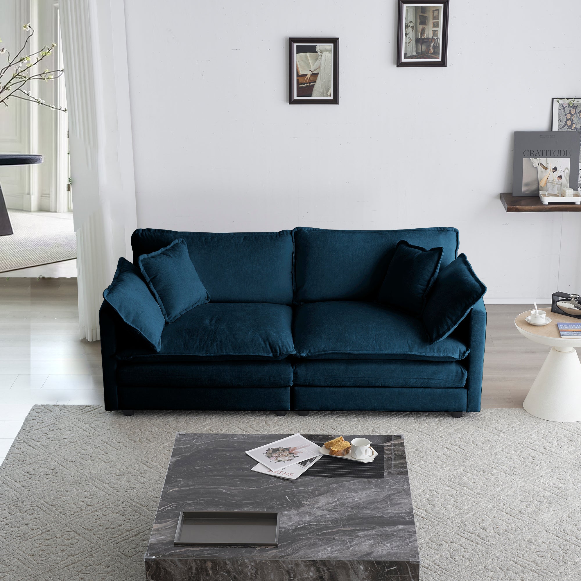2-Seat Chenille Loveseat Sofa Couch (Blue)
