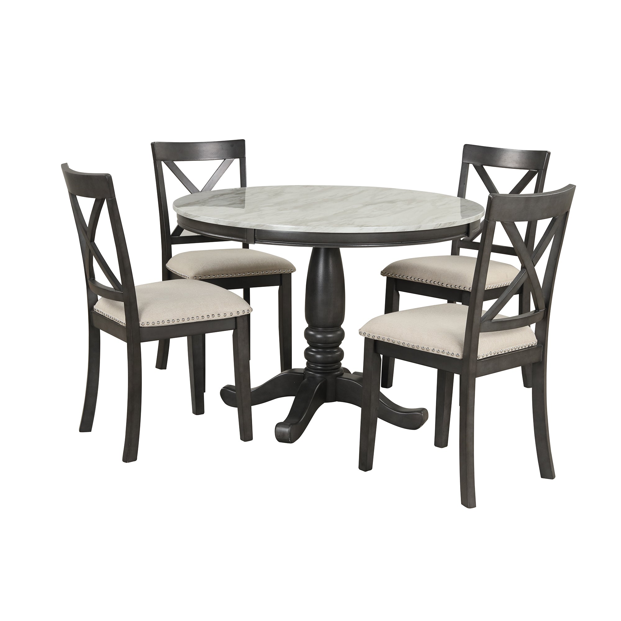Orisfur 5 Piece Solid Wood Dining Table (Gray)