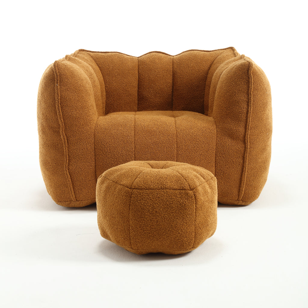 Plush Foam Lounger w/ Ottoman (Khaki)