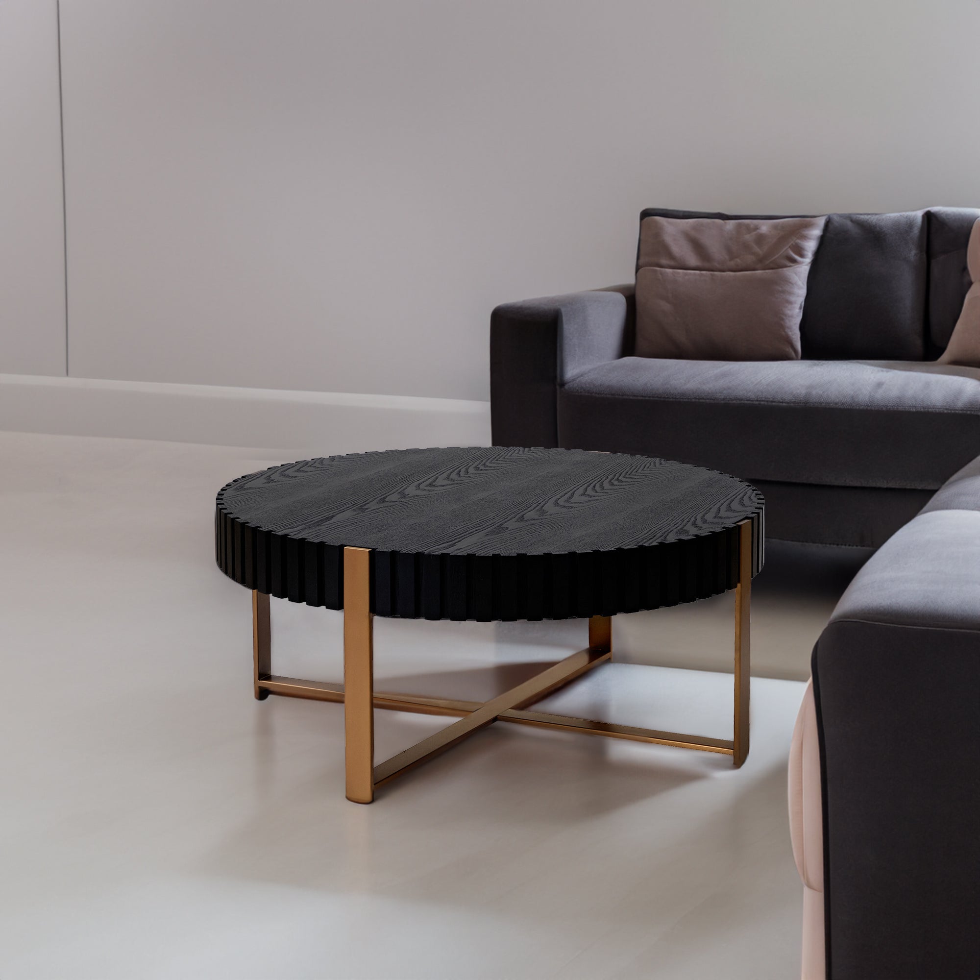 Modern Handcraft Drum Coffee Table (Black)
