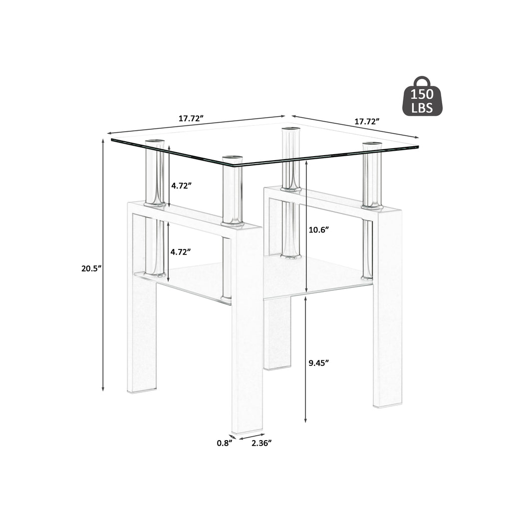 Set of 2, Modern Tempered Glass Coffee Table (White)