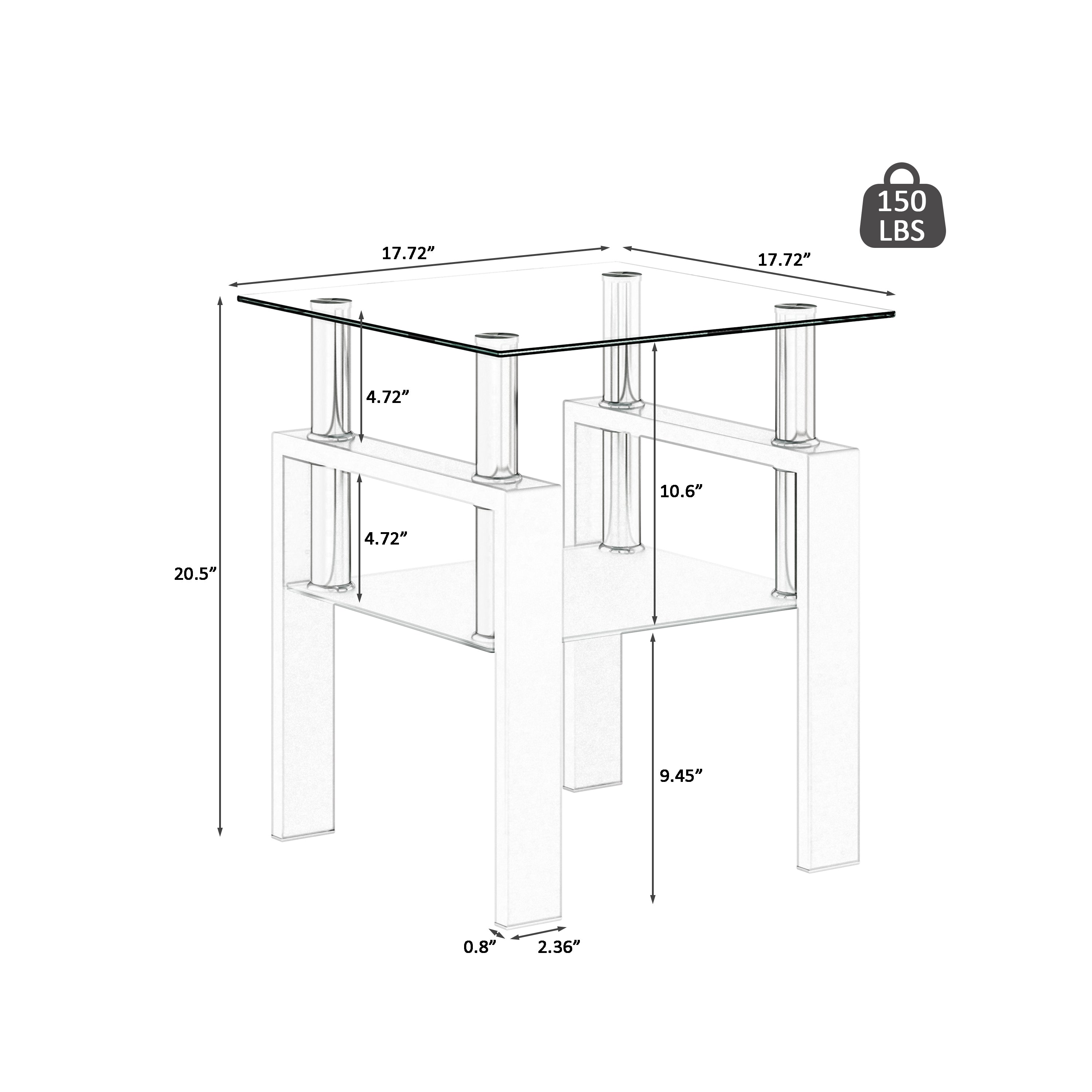 Set of 2, Modern Tempered Glass Coffee Table (White)