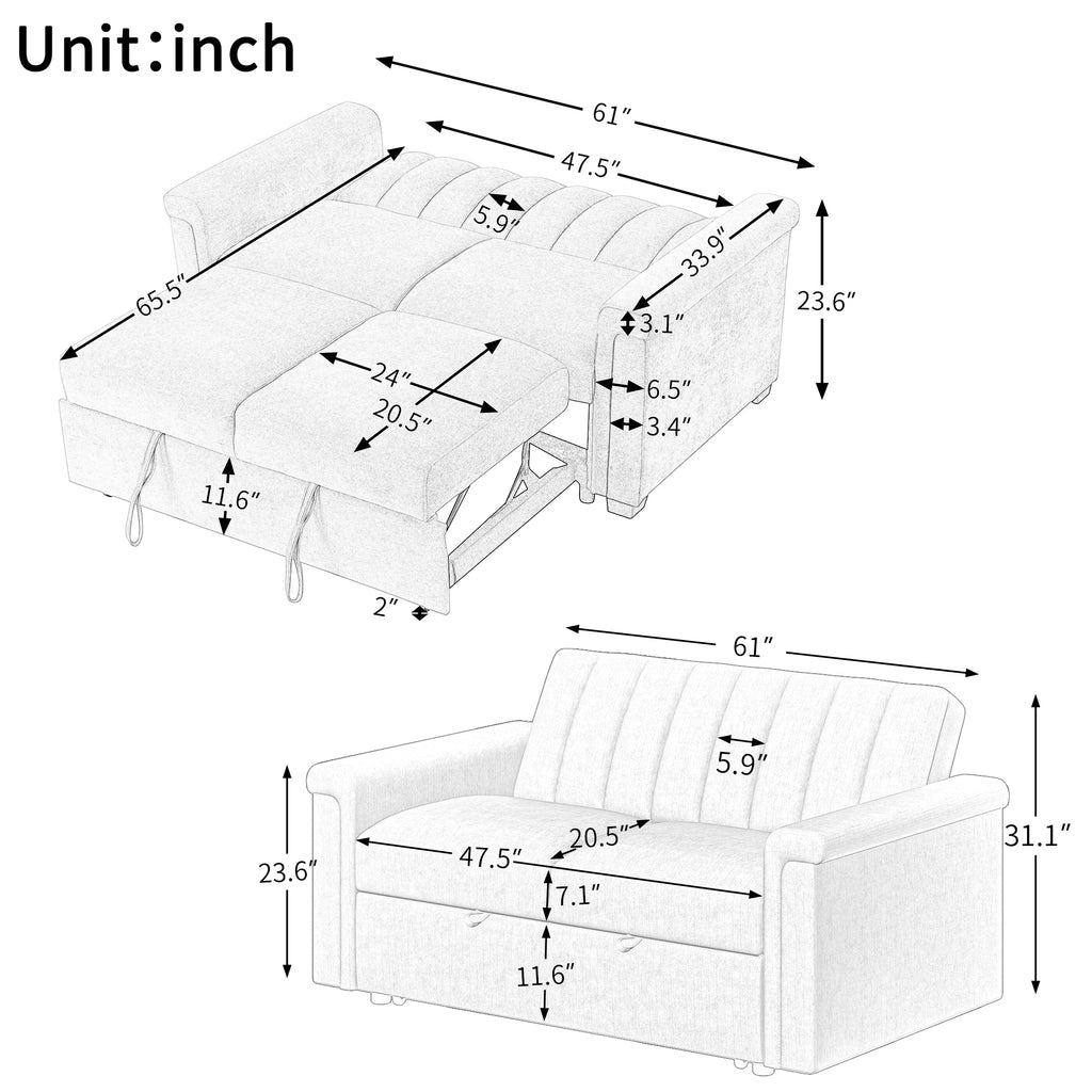 U_STYLE Convertible Sofa Bed (Gray)