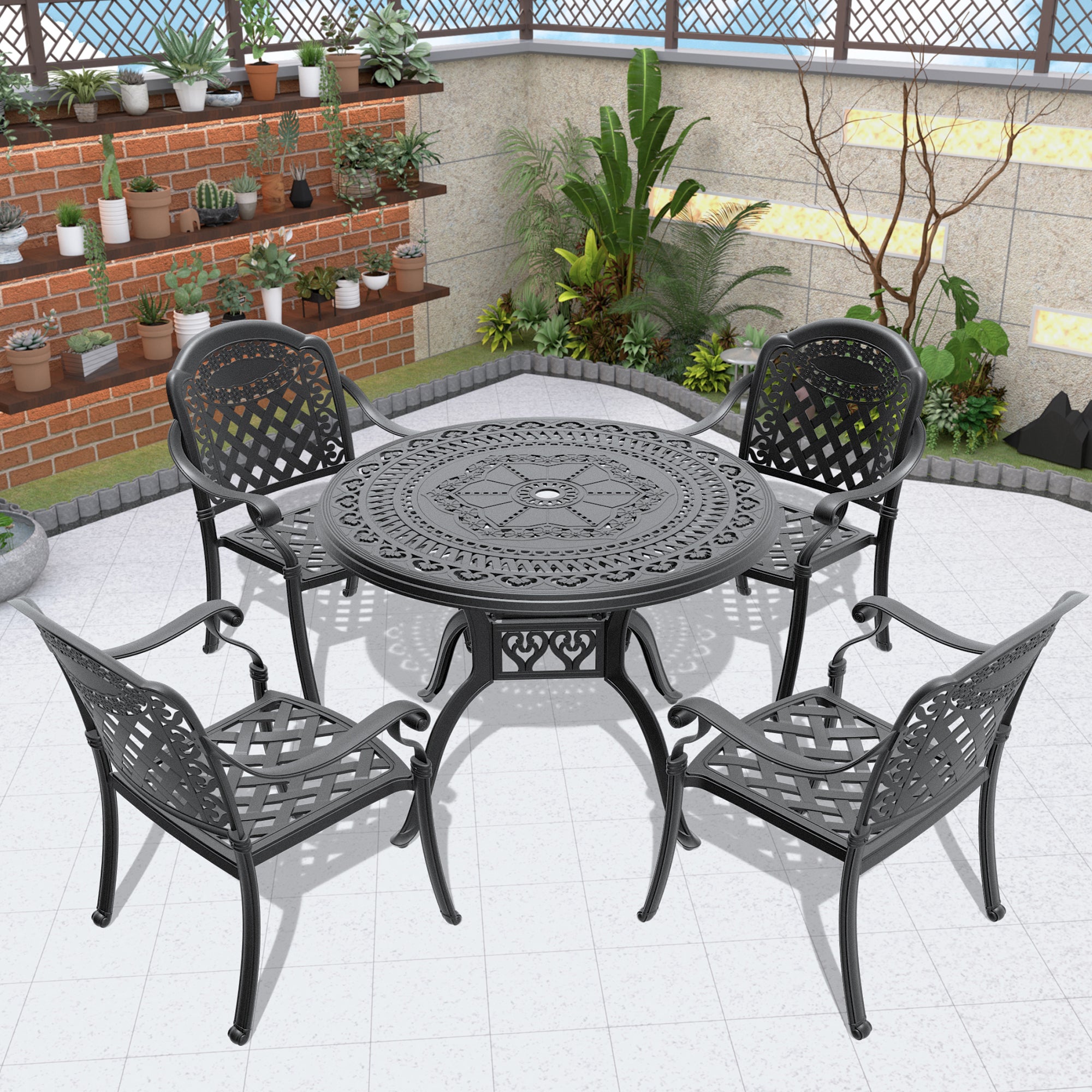 5-Piece Set Of Cast Aluminum Patio Furniture w/ Cushions