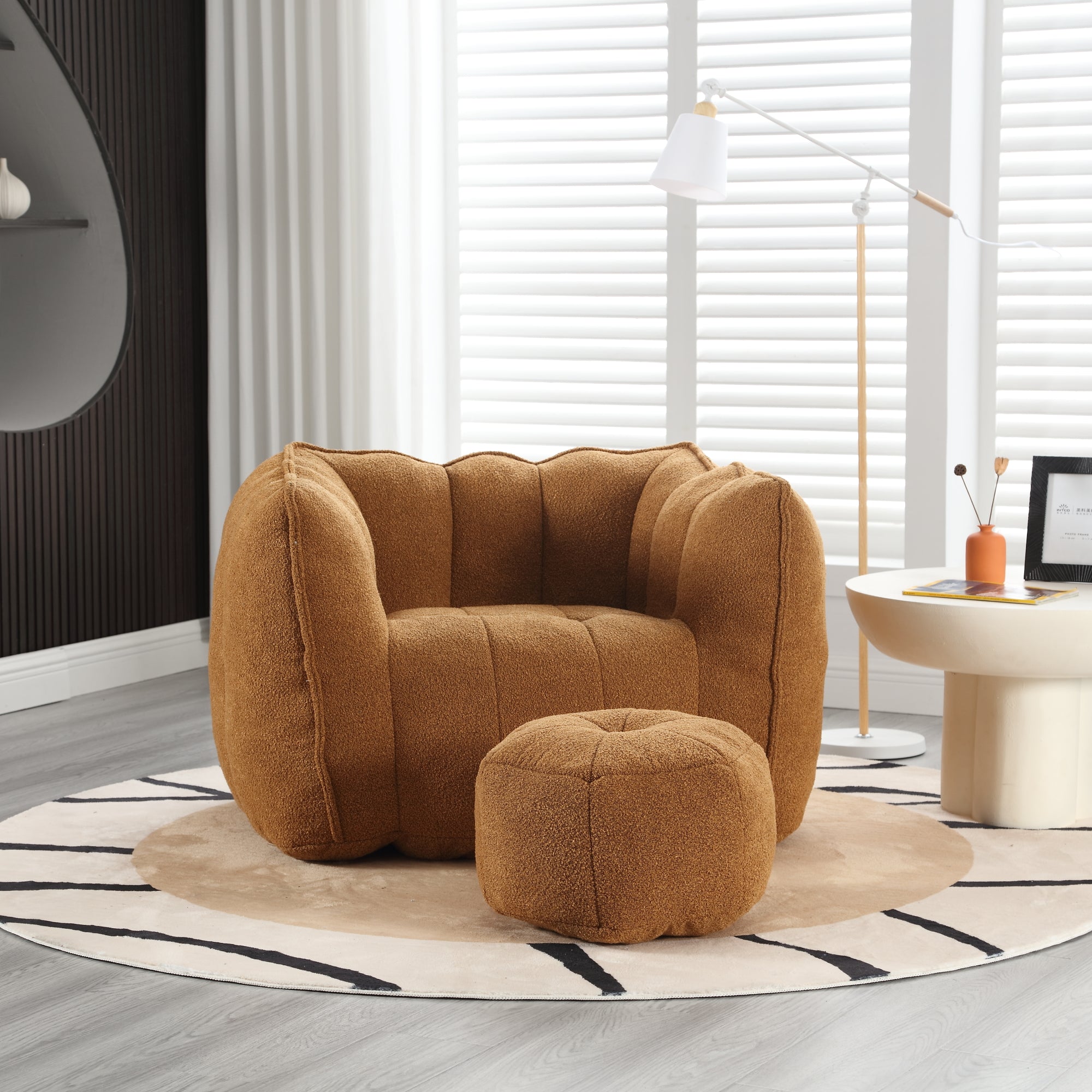 Plush Foam Lounger w/ Ottoman (Khaki)