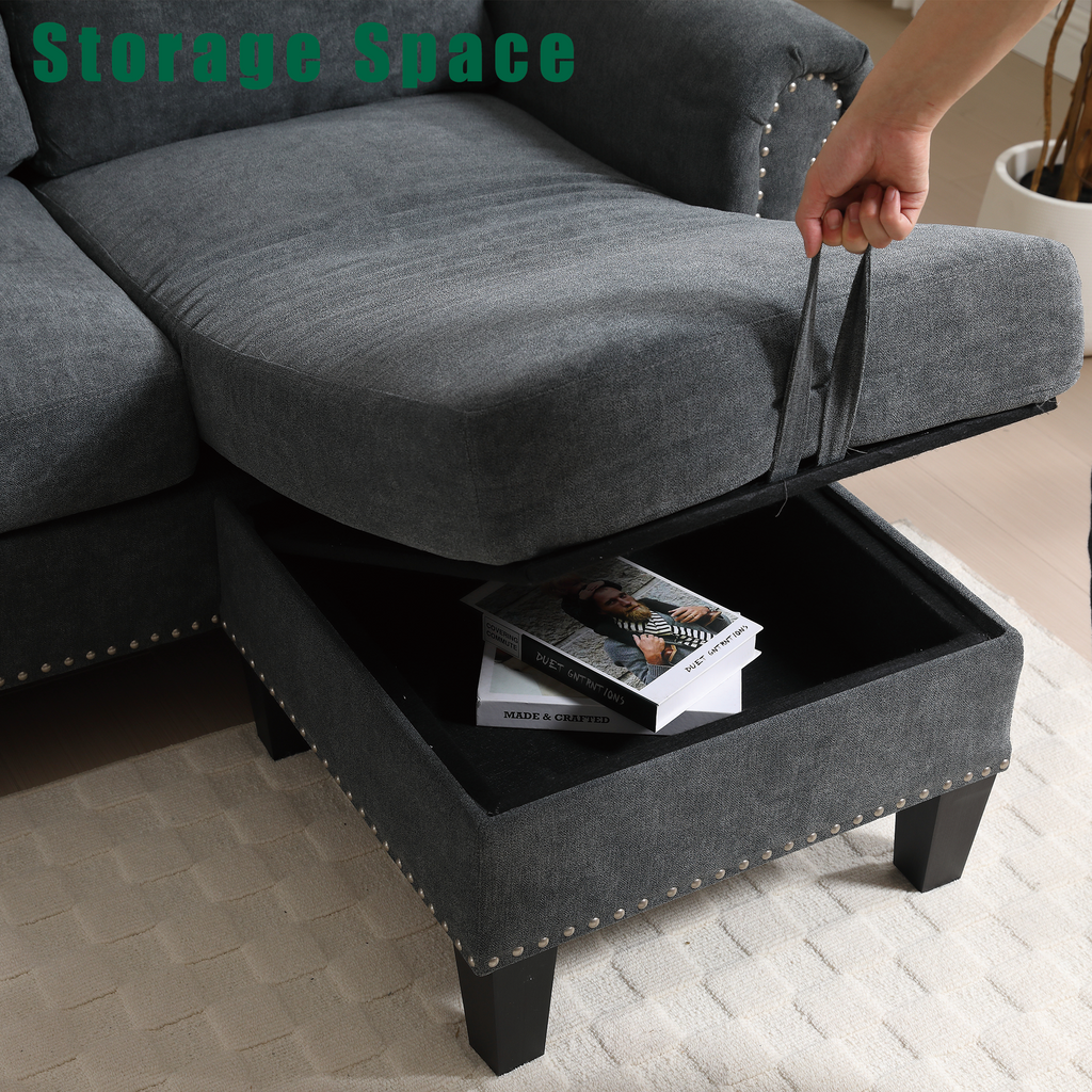 Convertible L-Sectional Sofa with Storage (Gray)