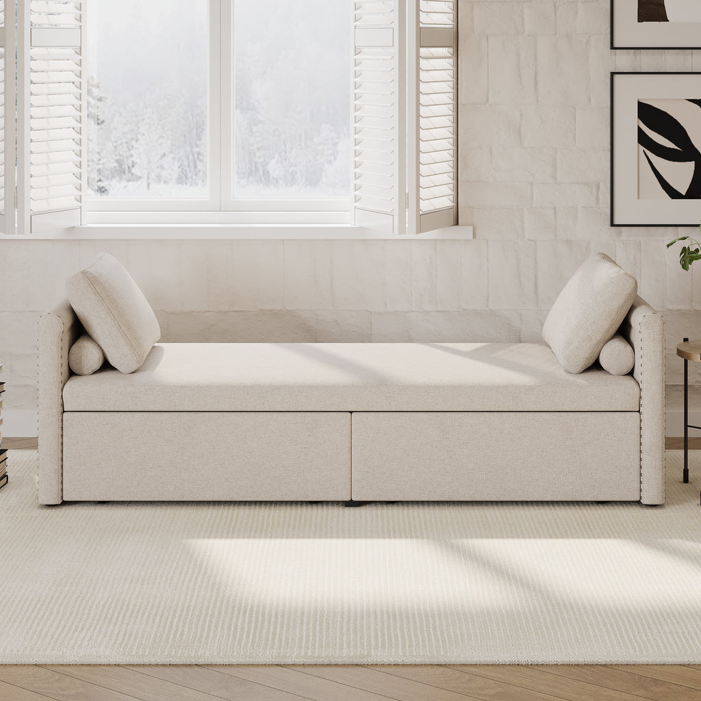 Modern Lounge Chair Sofa Bed w/ 2 Drawers - without mattress (Beige)