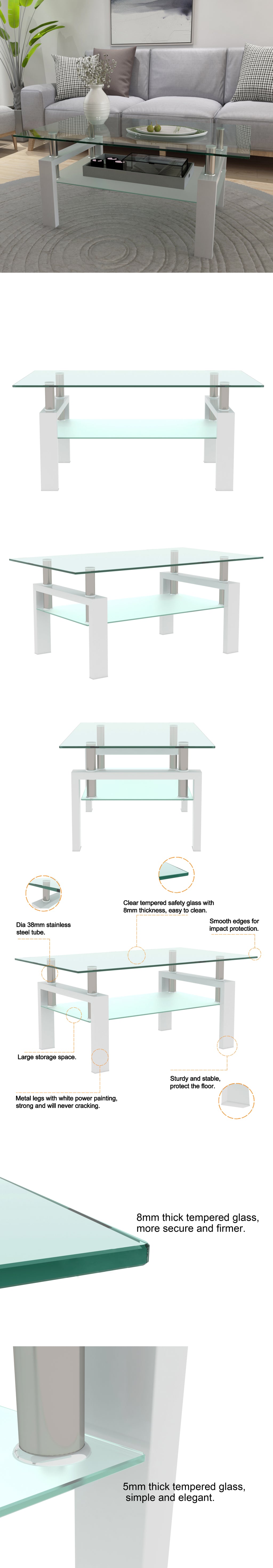 Modern Tempered Glass Center Table (White)