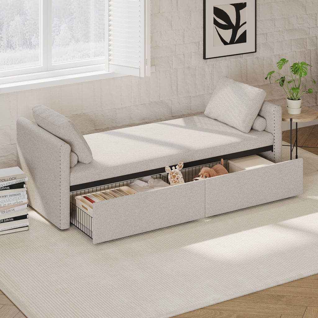 Modern Lounge Chair Sofa Bed w/ 2 Drawers - without mattress (Beige)