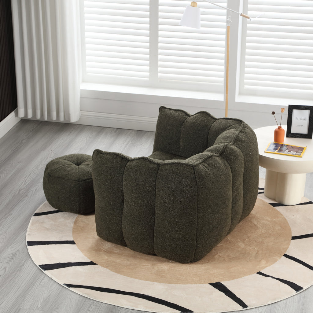 Plush Foam Lounger w/ Ottoman (Olive Green)
