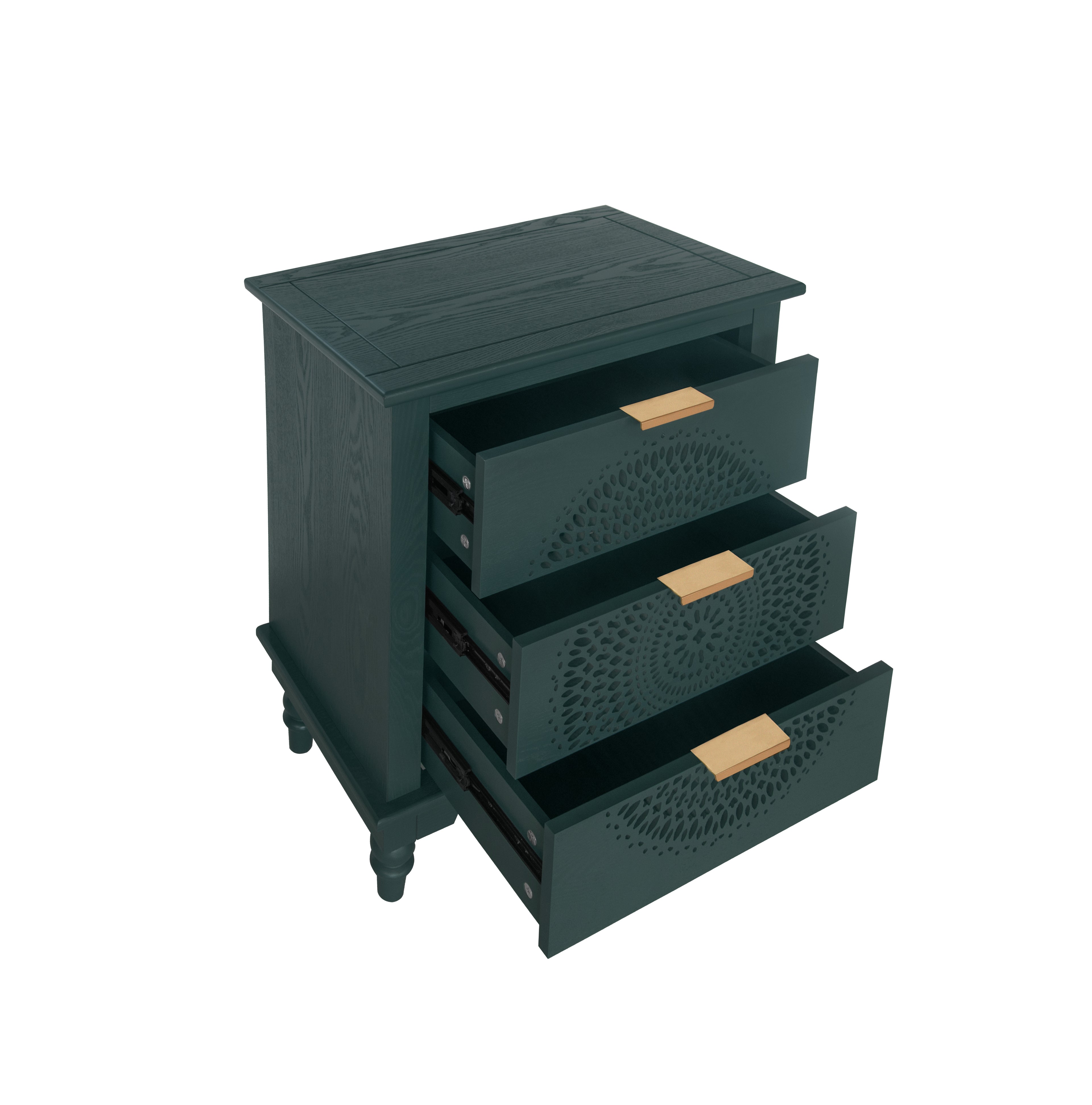 Hollow-Carved 3 Drawer Dresser Chest (Blackish Green)