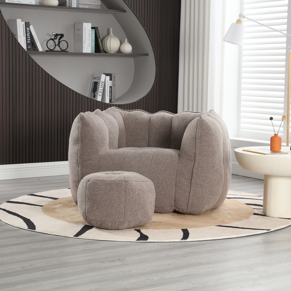 Plush Foam Lounger w/ Ottoman (Coffee)