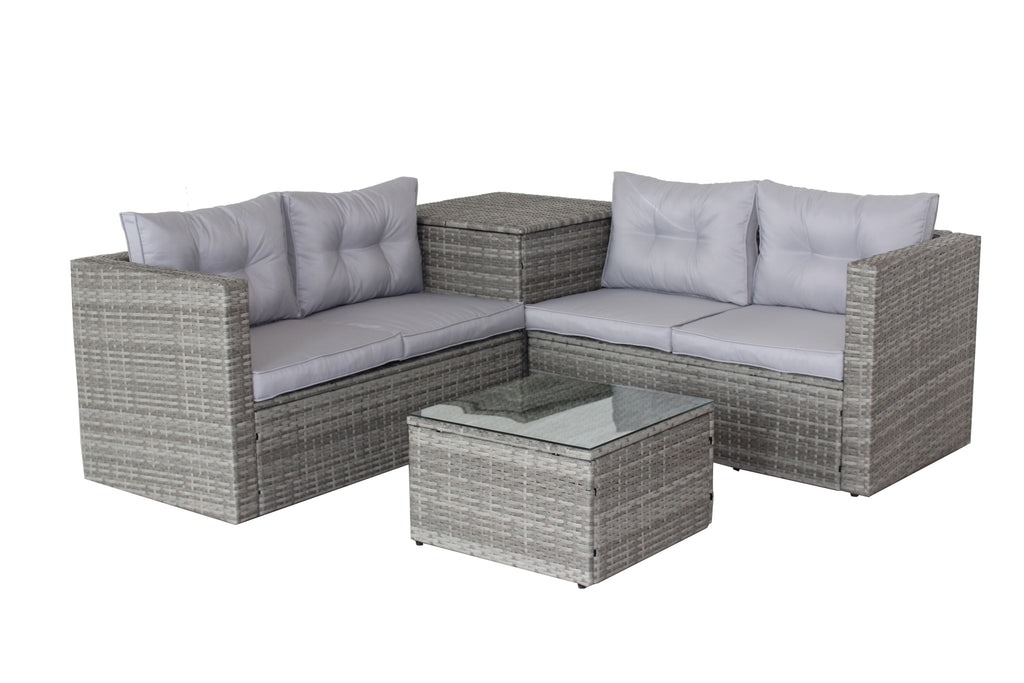 4 Piece Sectional, Wicker Rattan Outdoor Patio Furniture (Gray)