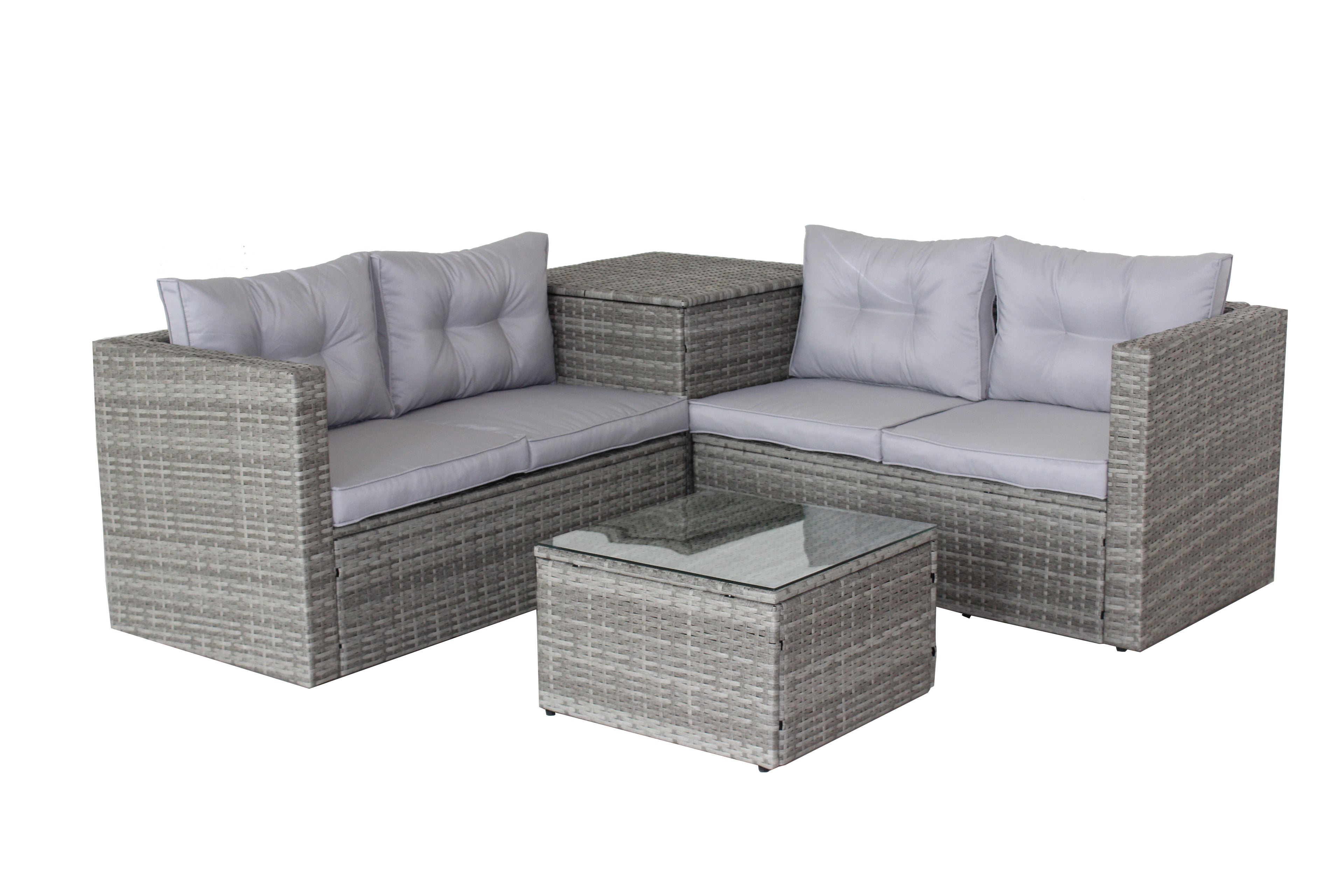 4 Piece Sectional, Wicker Rattan Outdoor Patio Furniture (Gray)