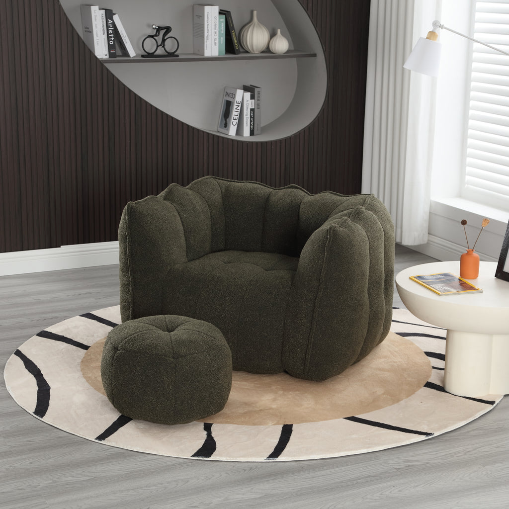 Plush Foam Lounger w/ Ottoman (Olive Green)