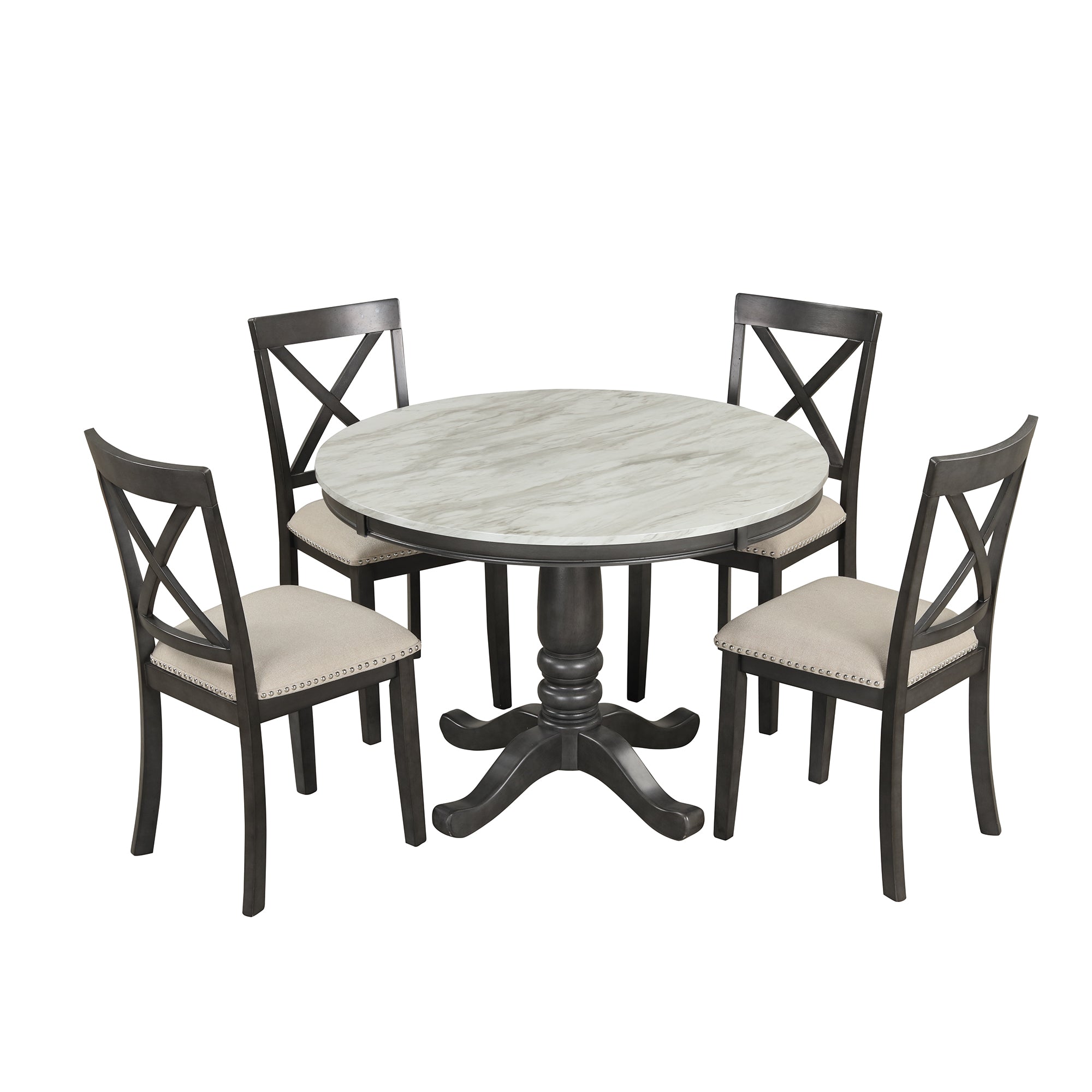 Orisfur 5 Piece Solid Wood Dining Table (Gray)
