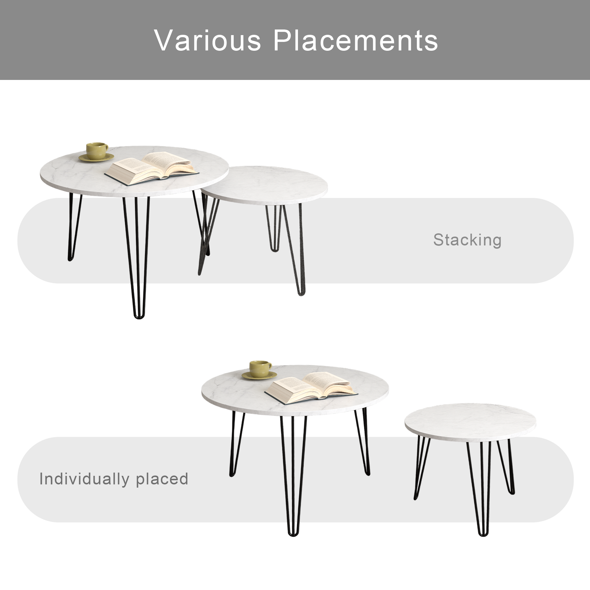 2 Set Round Nesting Coffee Table (White)