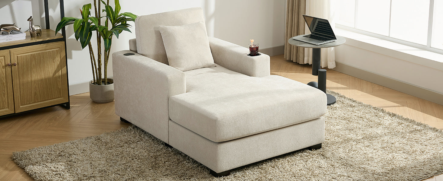 Oversized Chenille Chaise Lounger (Cream)