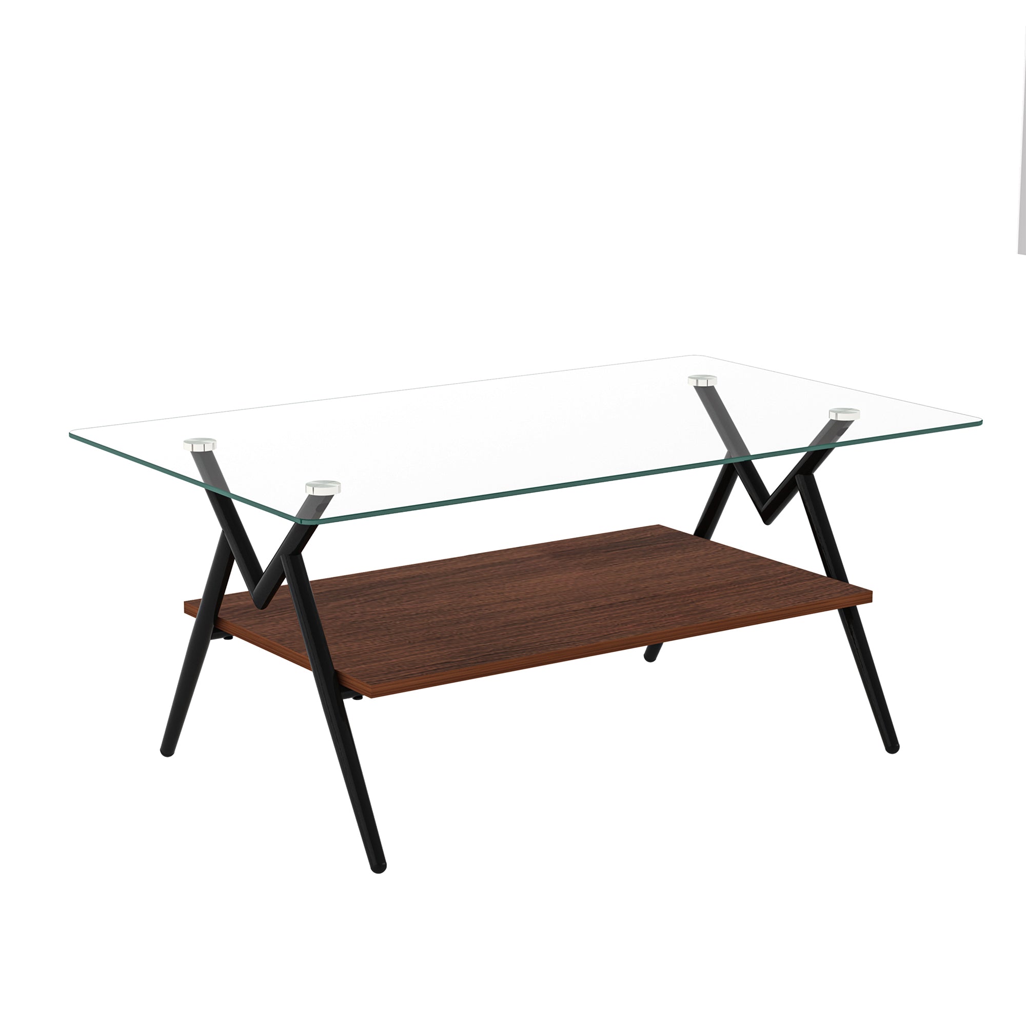 Modern Rectangle Coffee Table with Tempered Glass