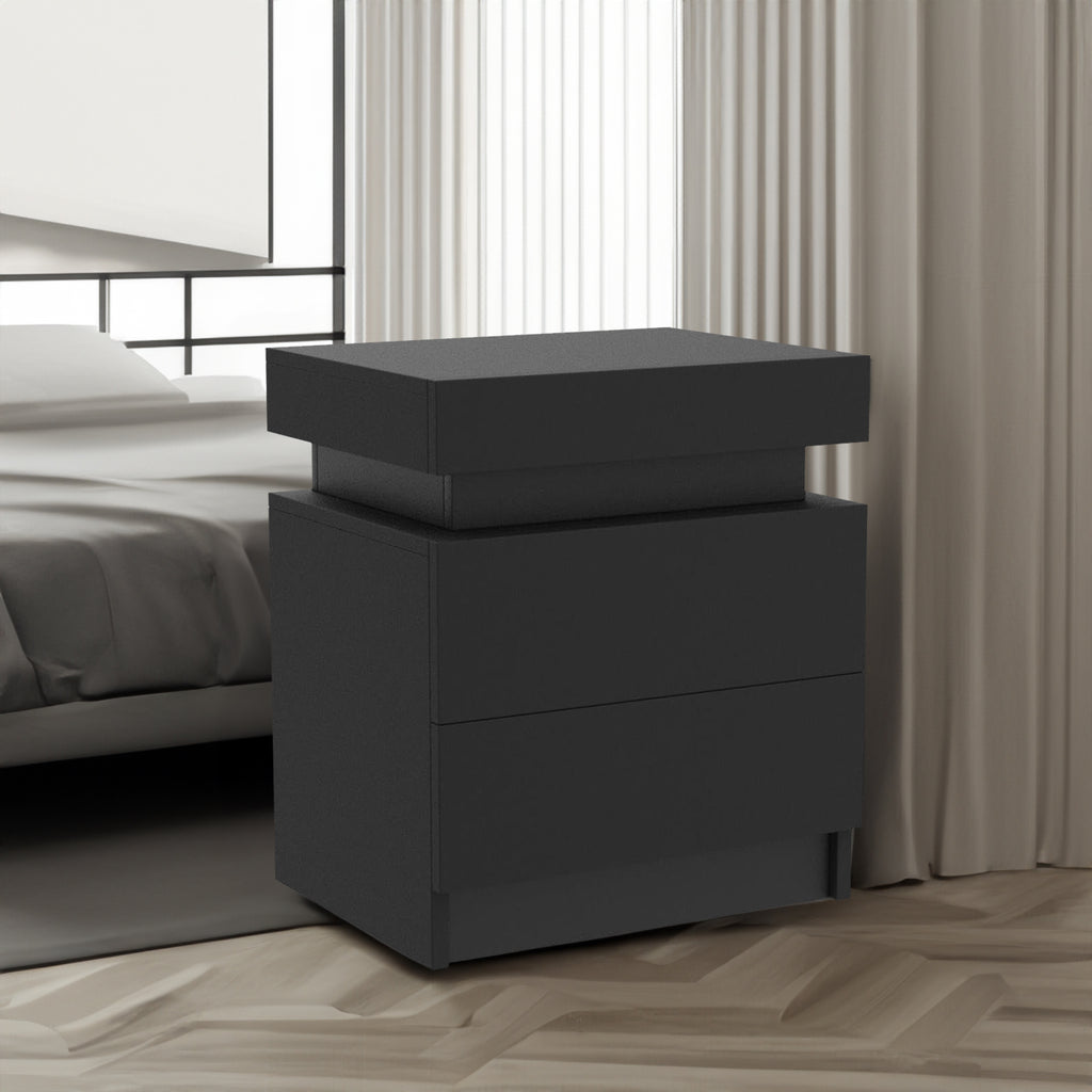 Modern LED Nightstand w/ 2 Drawers (Black)