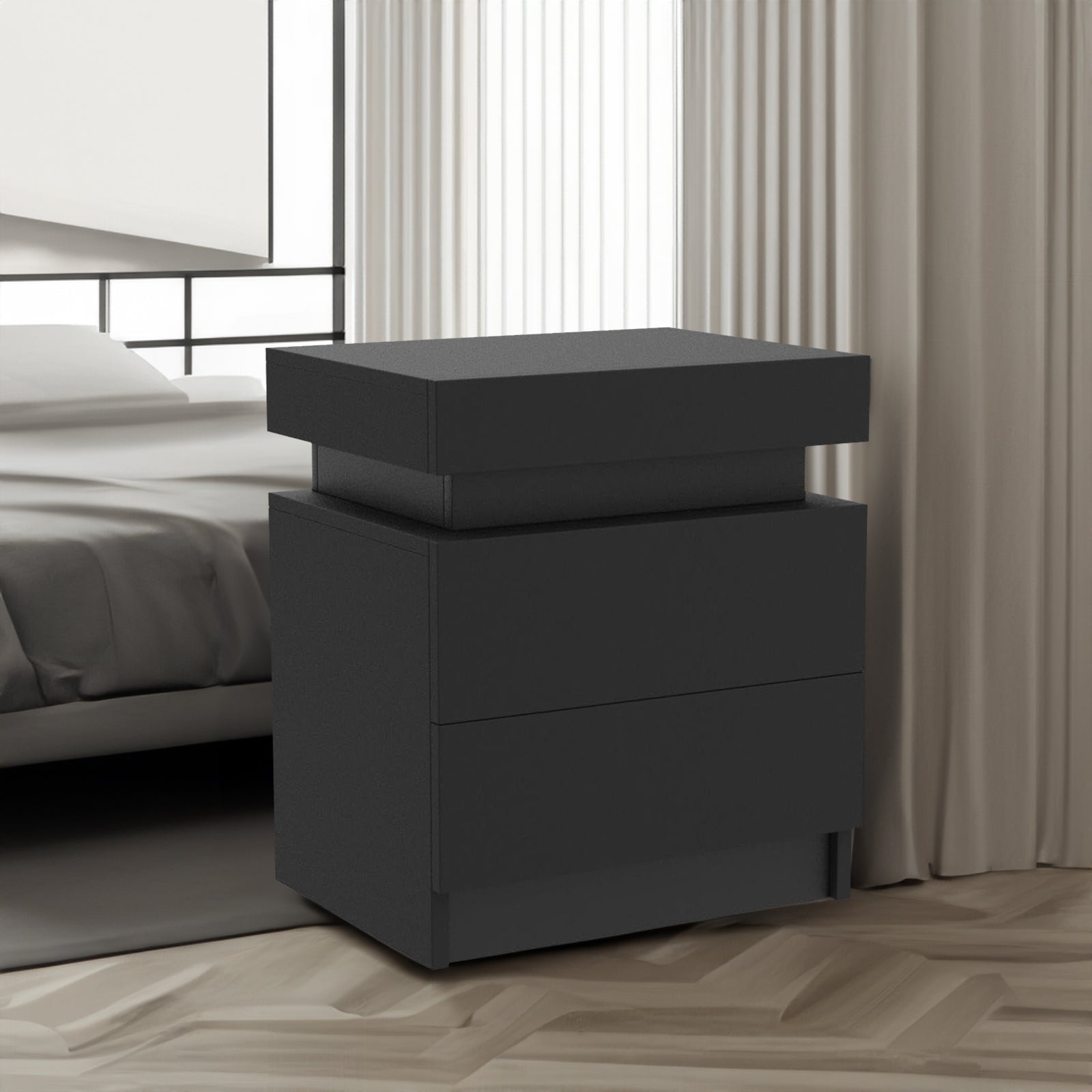 Modern LED Nightstand w/ 2 Drawers (Black)