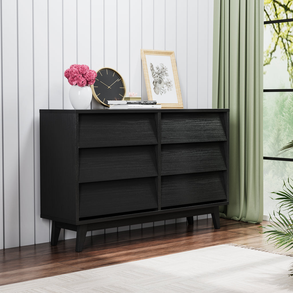 6 Drawer Vintage Bevel Dresser (Black)
