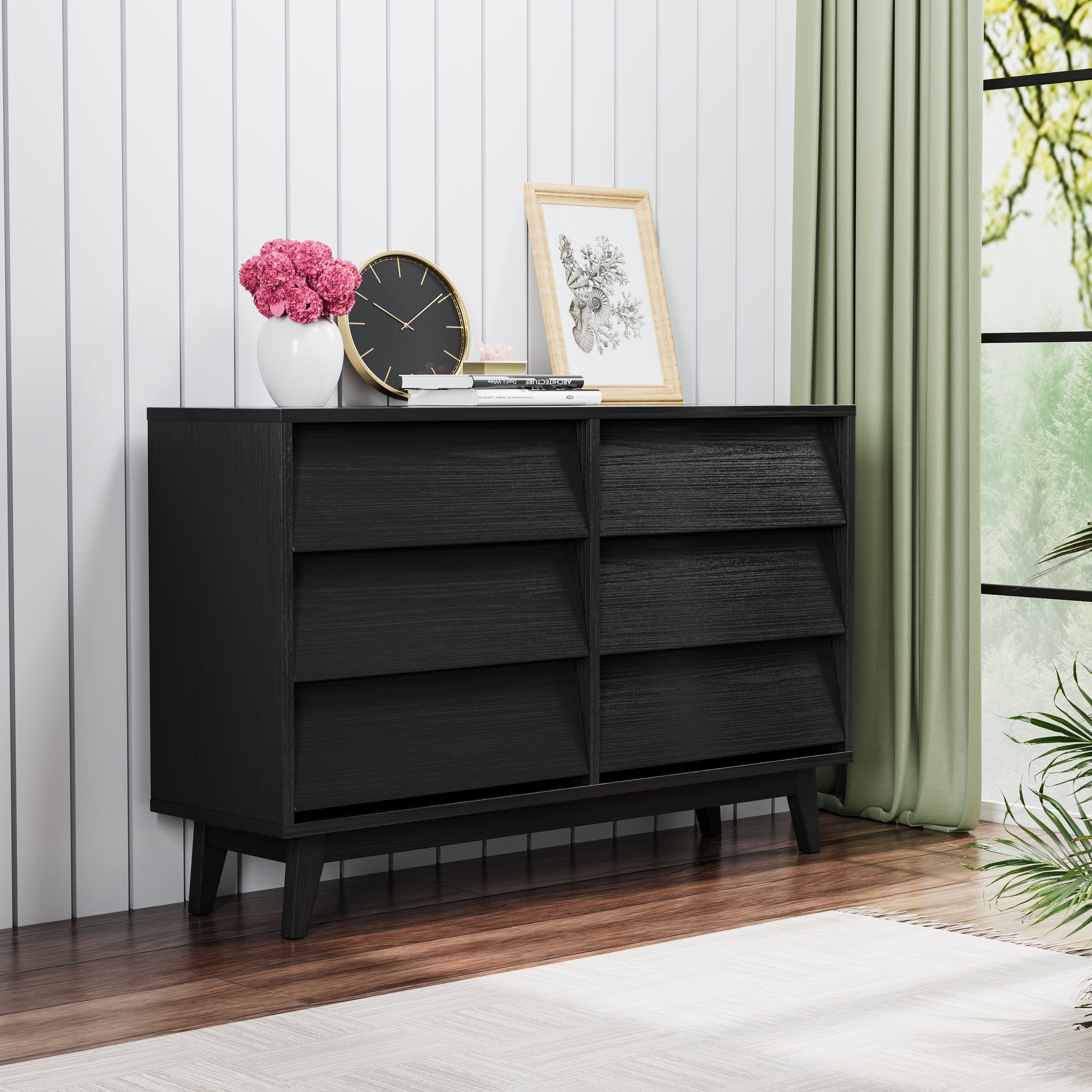 6 Drawer Vintage Bevel Dresser (Black)