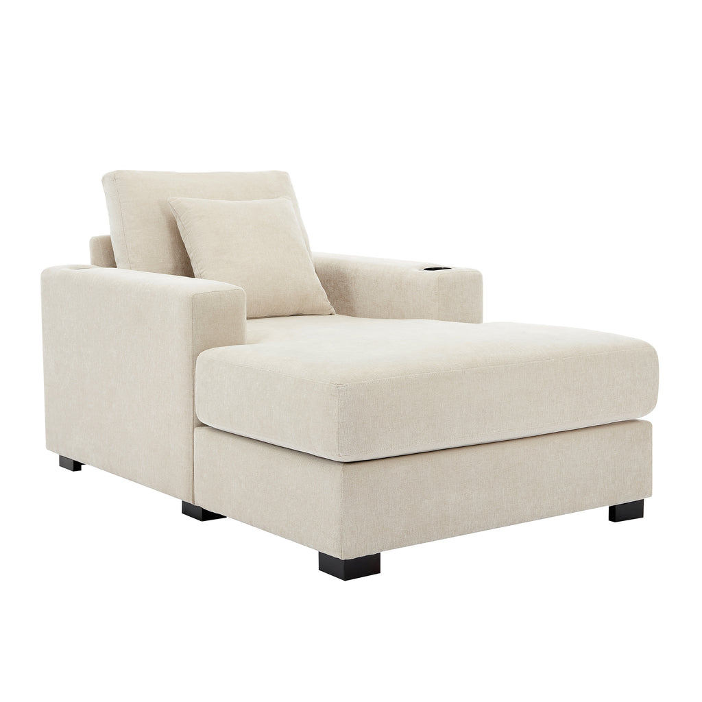 Oversized Chenille Chaise Lounger (Cream)