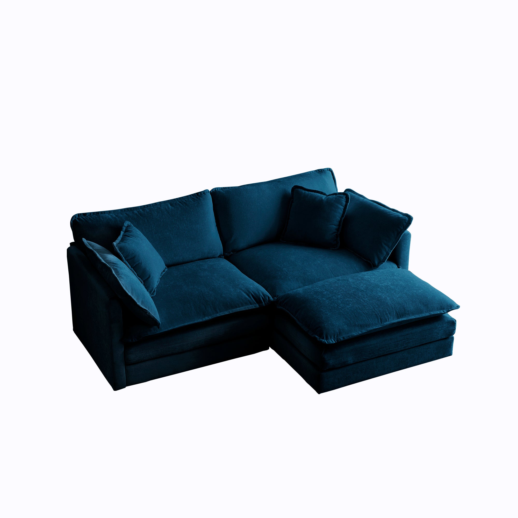 Chenille 2 seat L-shaped section w/ Ottoman (Blue)