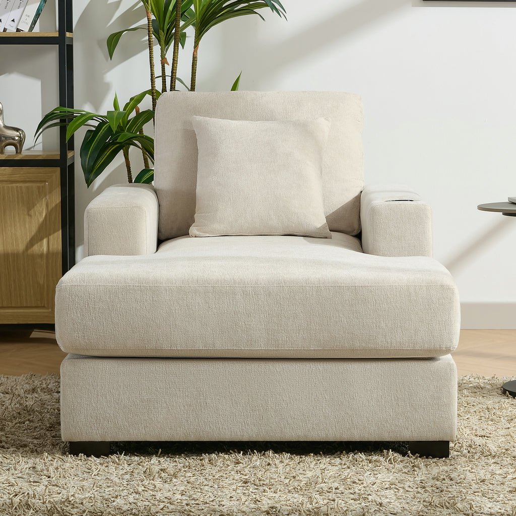 Oversized Chenille Chaise Lounger (Cream)
